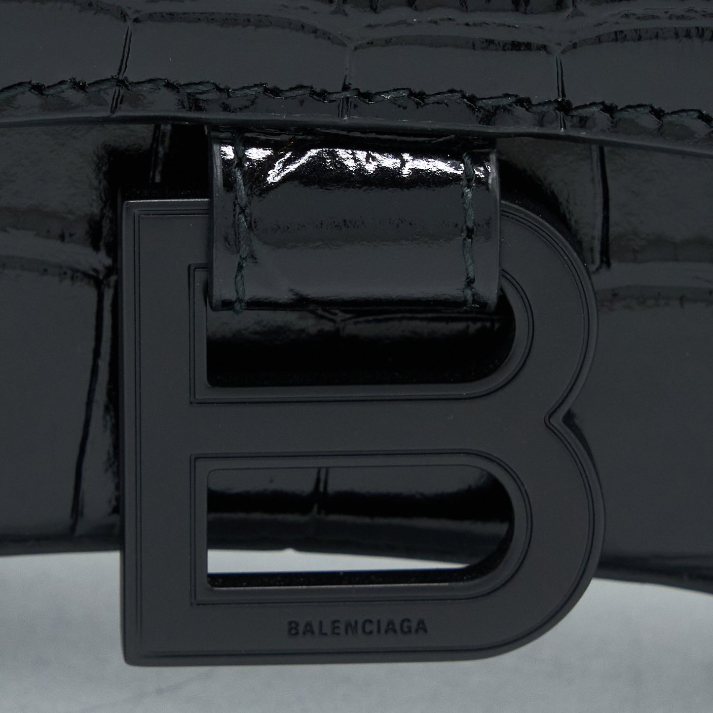 Balenciaga Hourglass XS Croc-Embossed Calfskin So Black