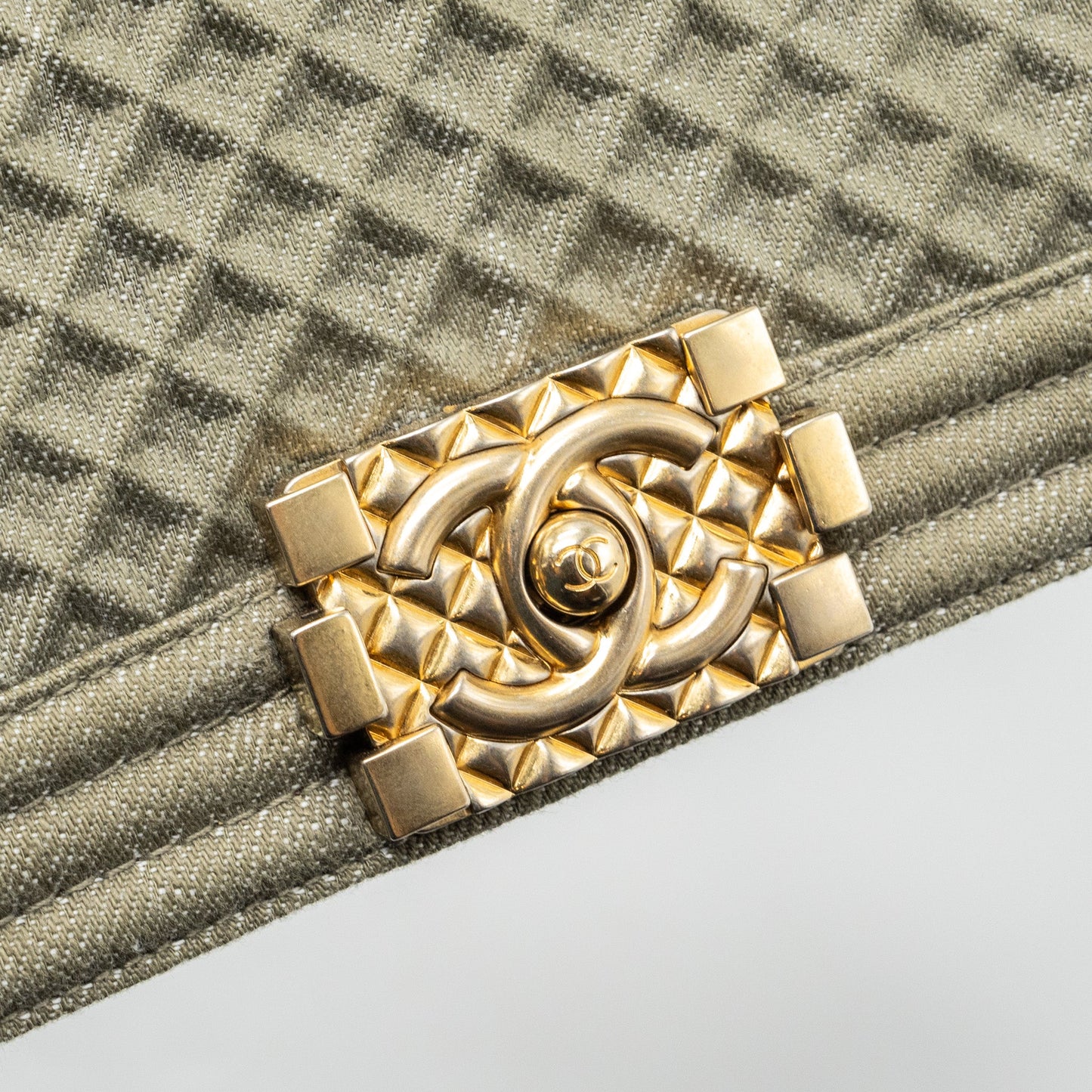 Chanel Medium Boy Bag Denim Olive Green Brushed GHW