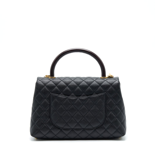 Chanel Medium Coco Handle With Lizard Embossed Handle Caviar Black GHW