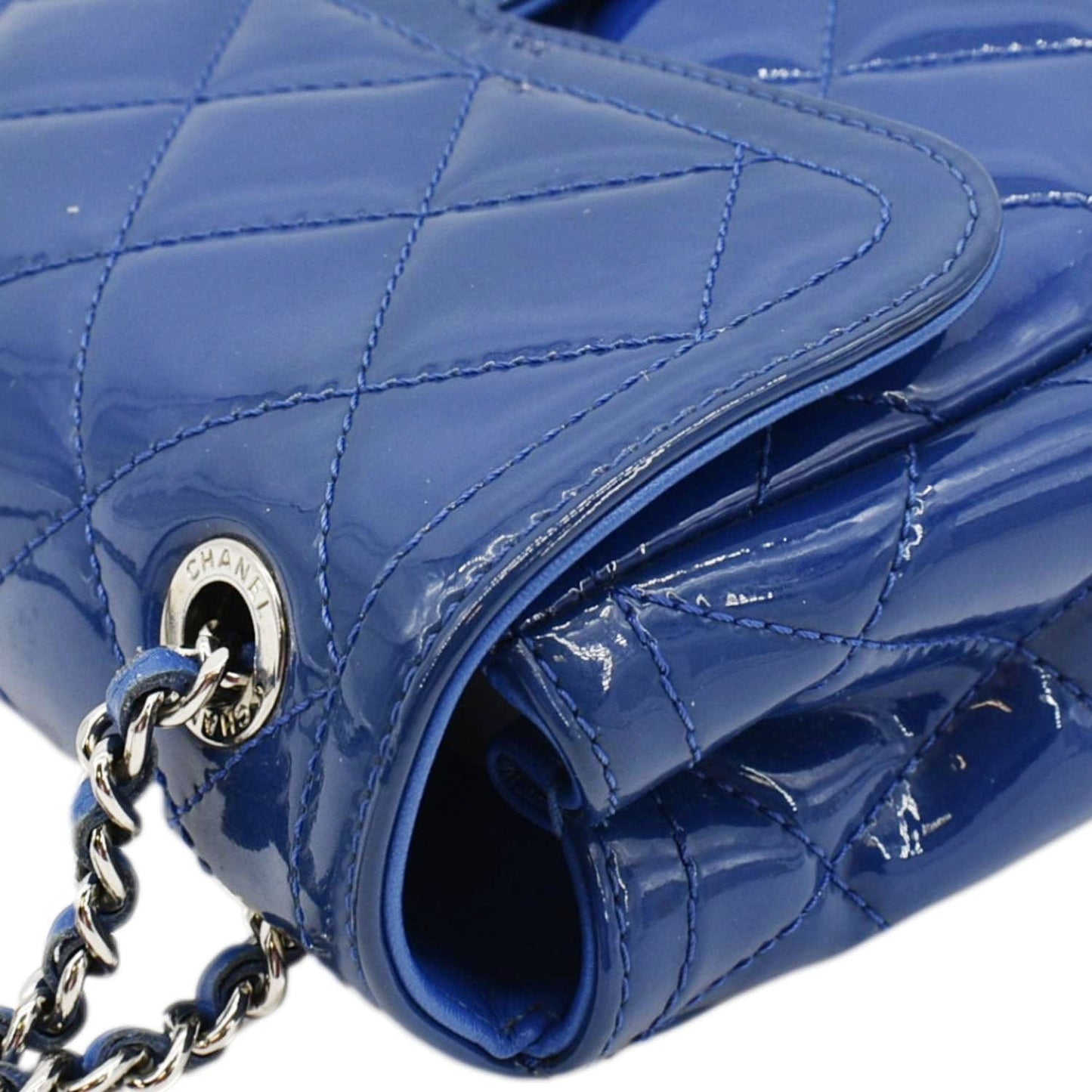 CHANEL Coco Shine Flap Small Quilted Patent Leather Shoulder Bag Blue