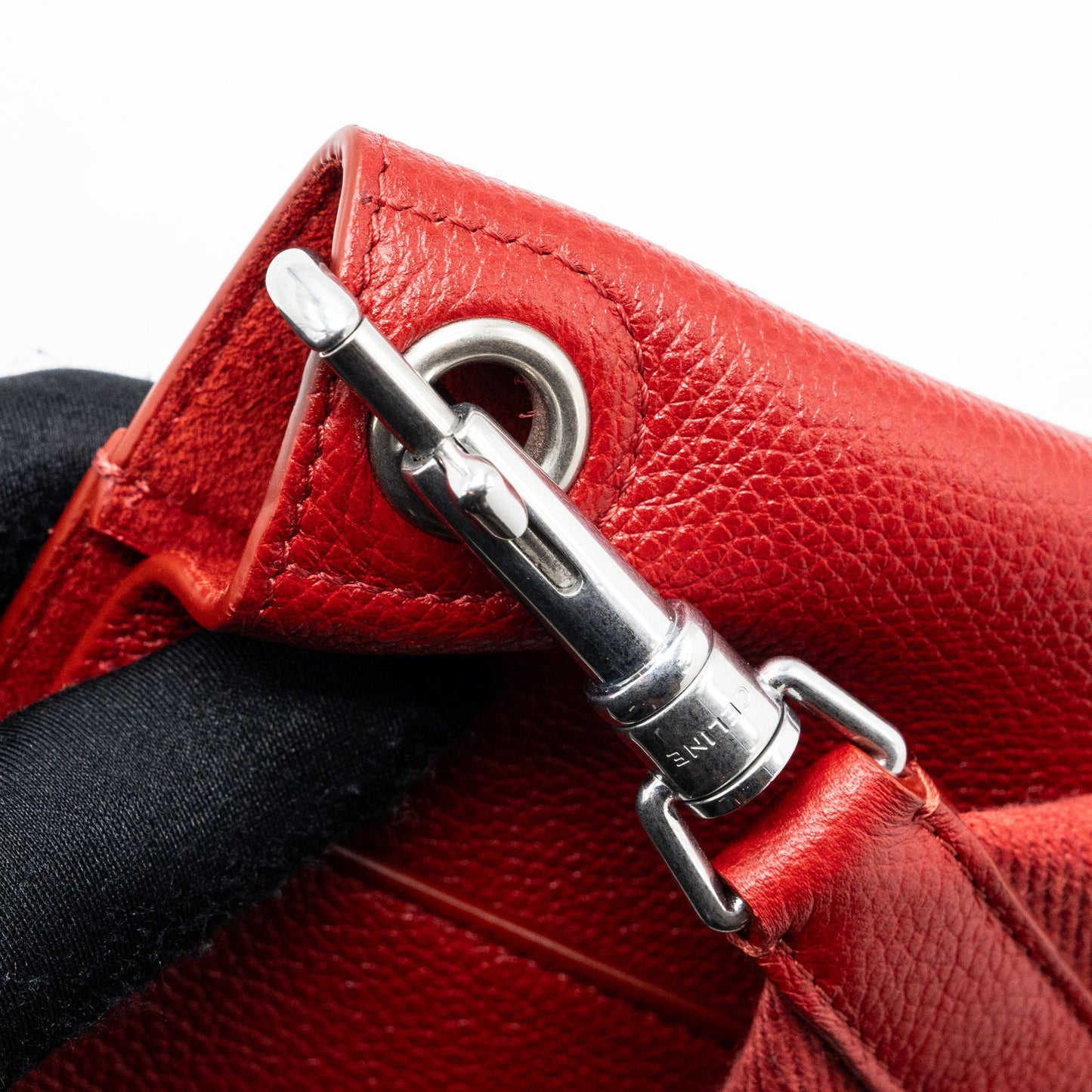 Celine Sangle Small Bucket Bag Grained Calfskin Red SHW