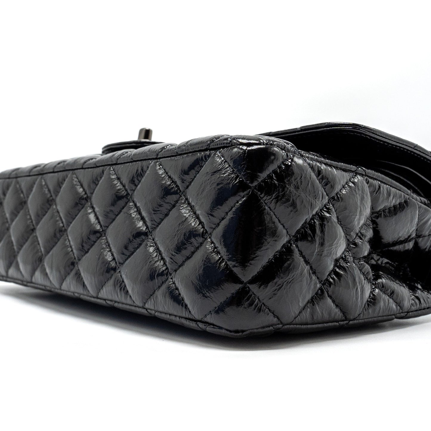 Chanel medium classic double flap bag shiny aged calfskin so black