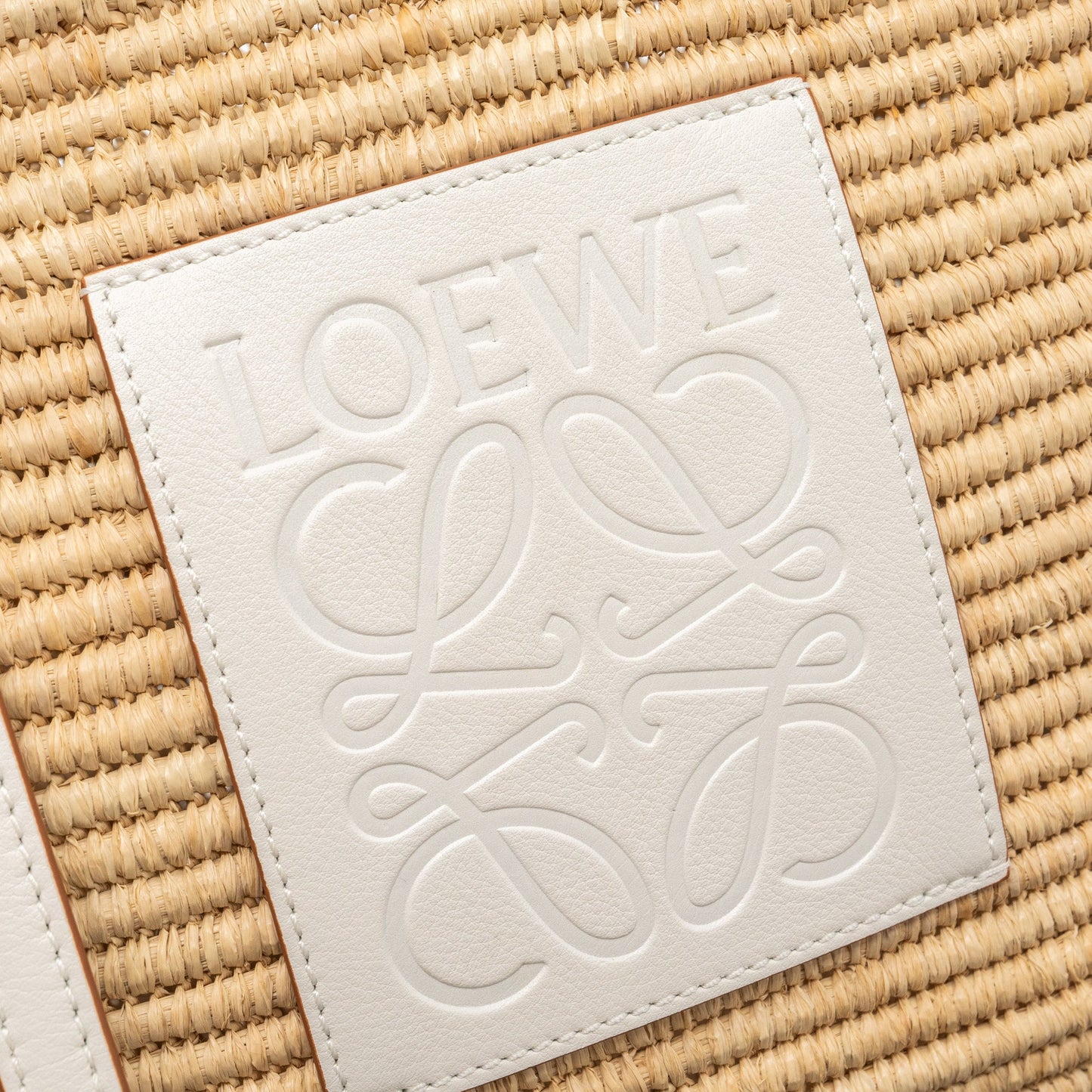 Loewe Small Square Basket Bag Raffia/Calfskin White SHW