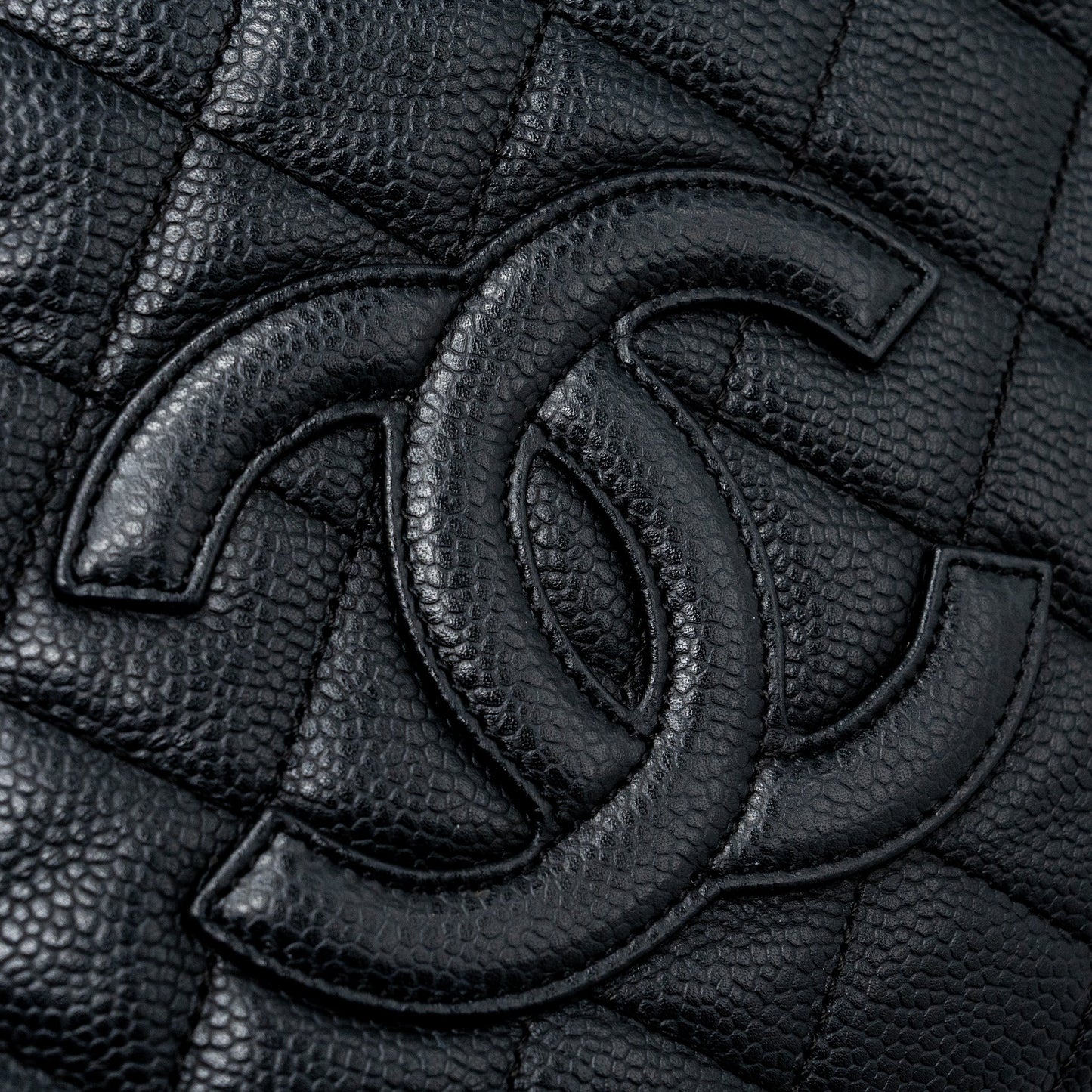 Chanel CC logo small shopping tote bag caviar black GHW