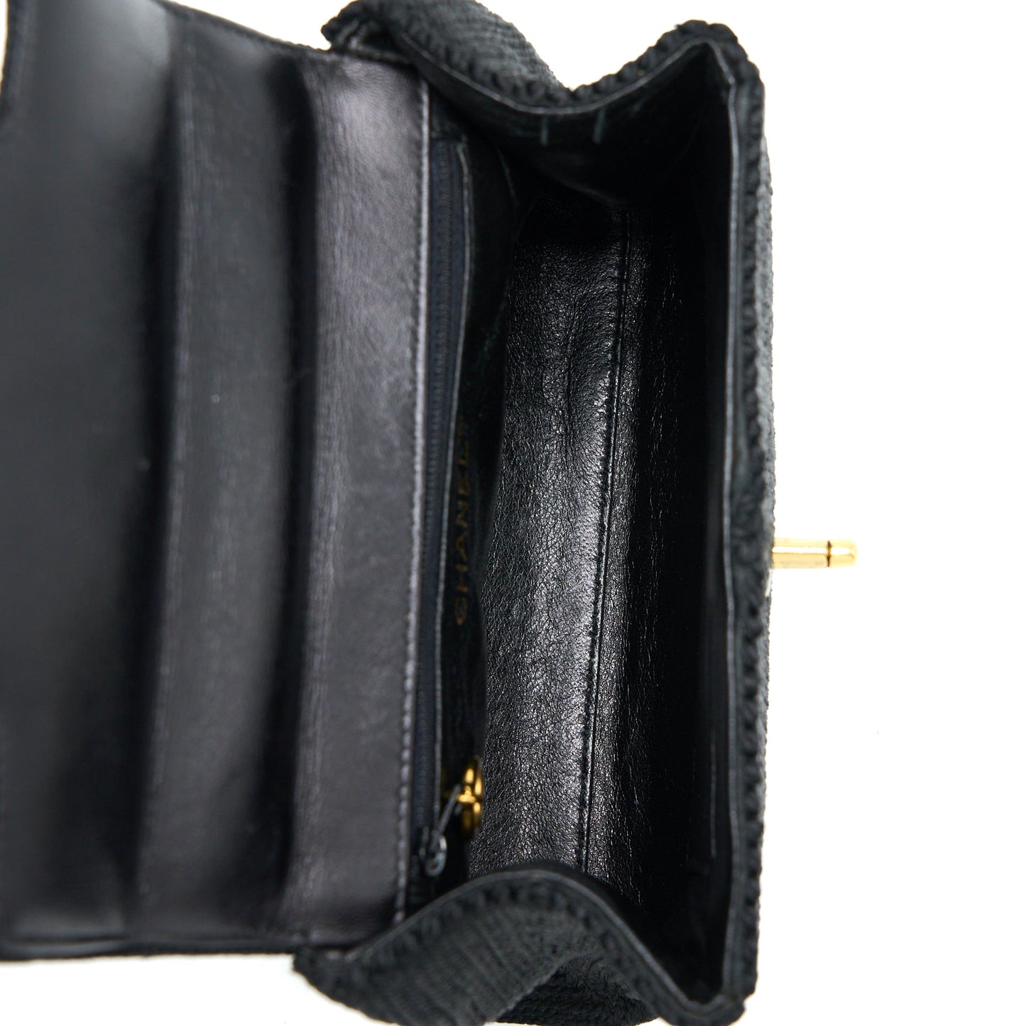Chanel Vintage Top Handle Flap Bag Woven Silk Black GHW
