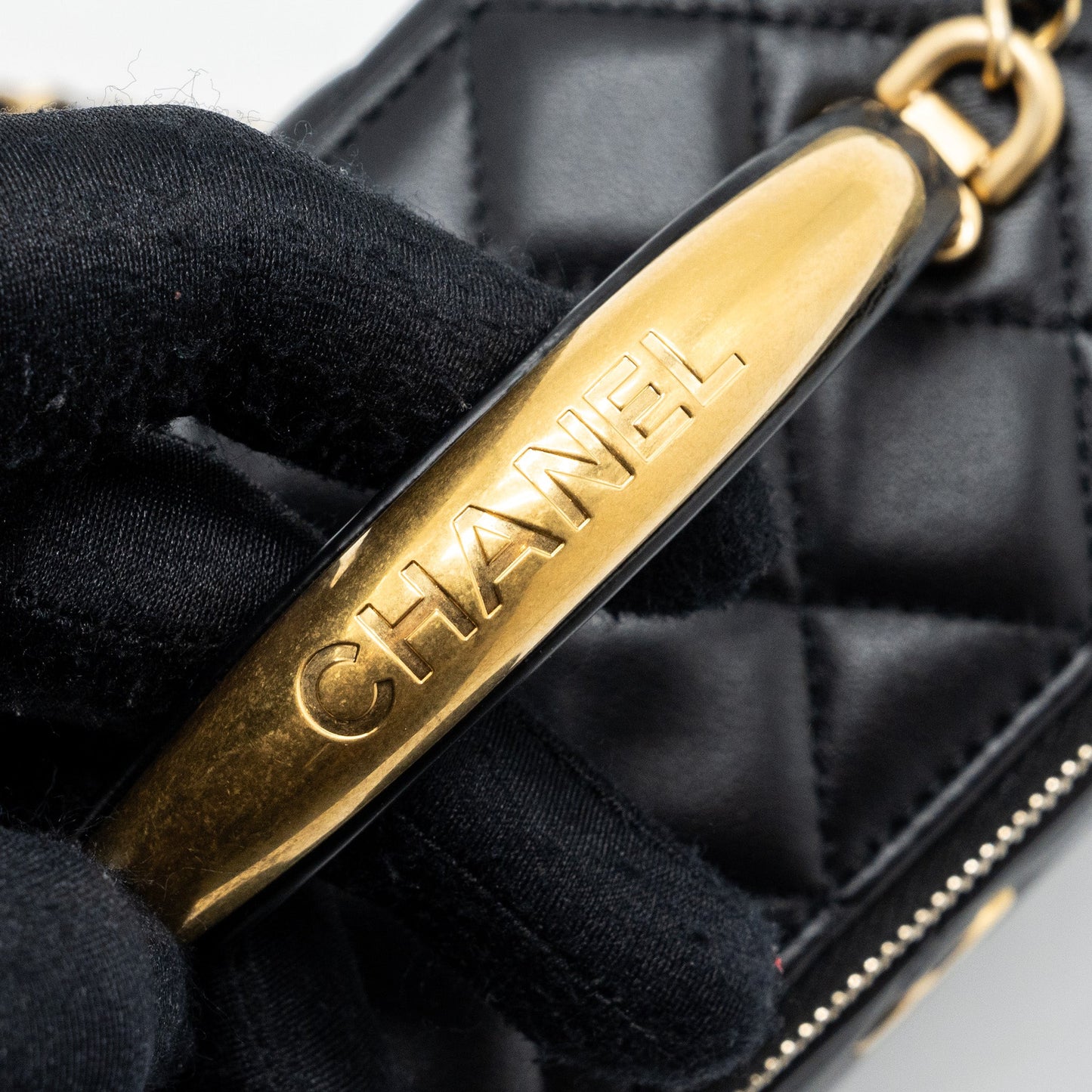 Chanel Top Handle Long Vanity With Chain Lambskin Black GHW(Microchip)