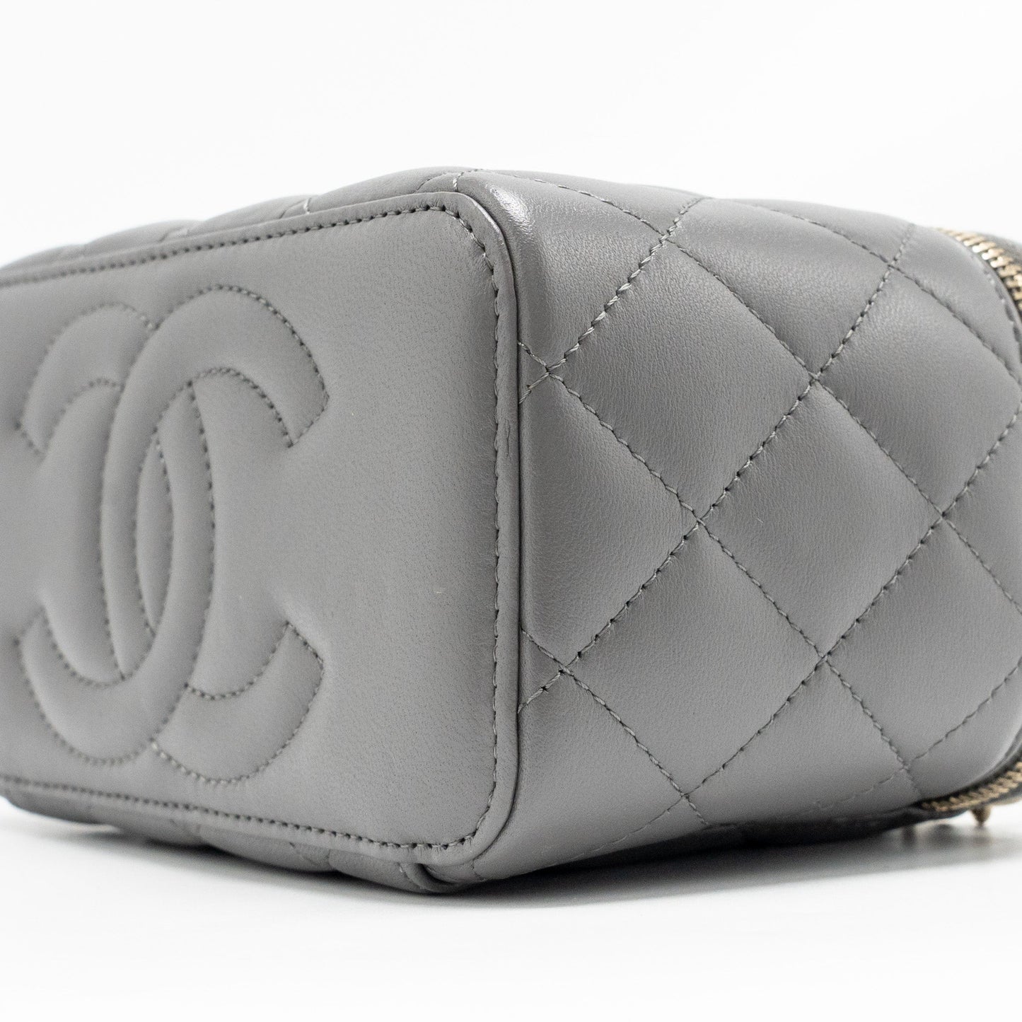 Chanel Top Handle Long Vanity with Chain Lambskin Grey LGHW (microchip)