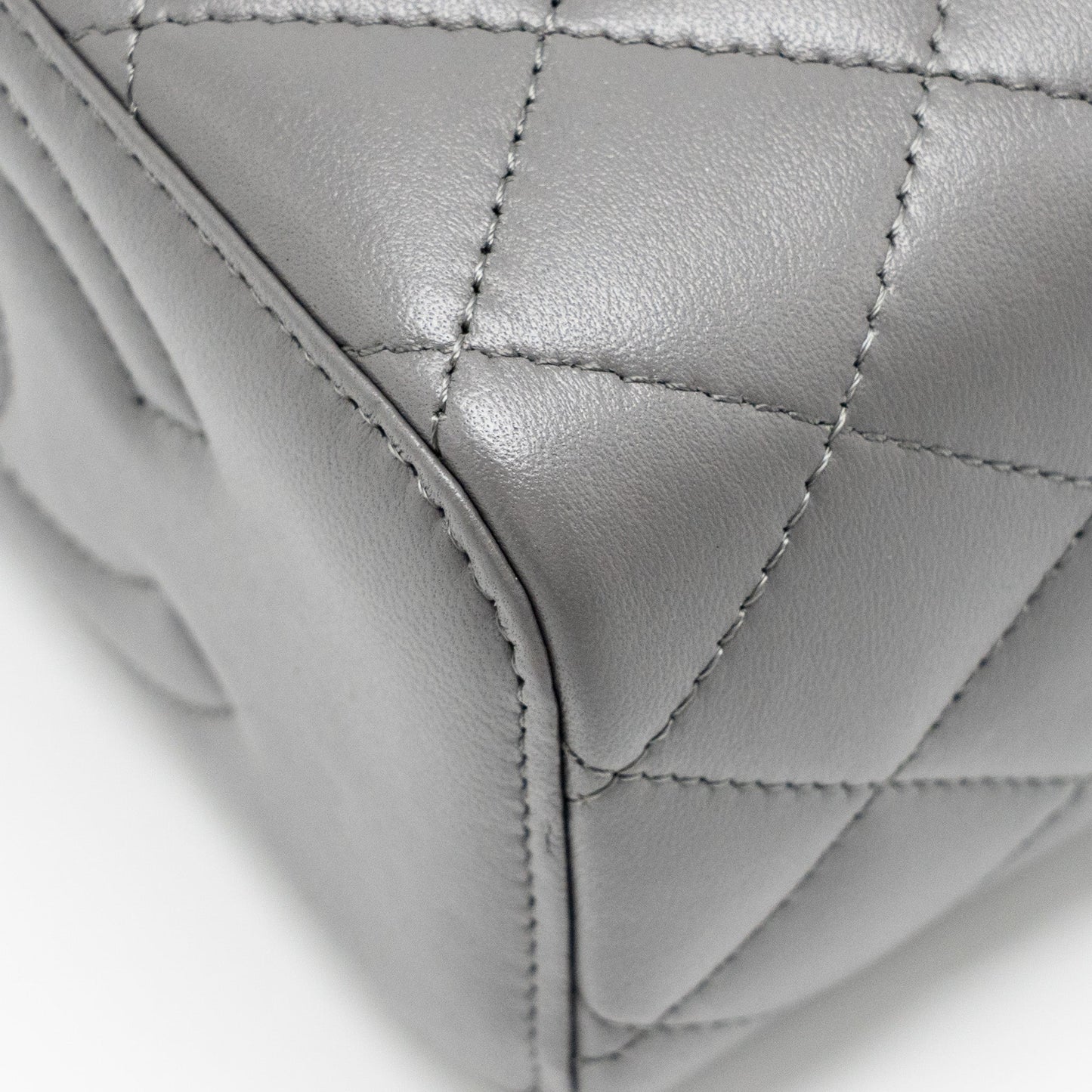 Chanel Top Handle Long Vanity with Chain Lambskin Grey LGHW (microchip)