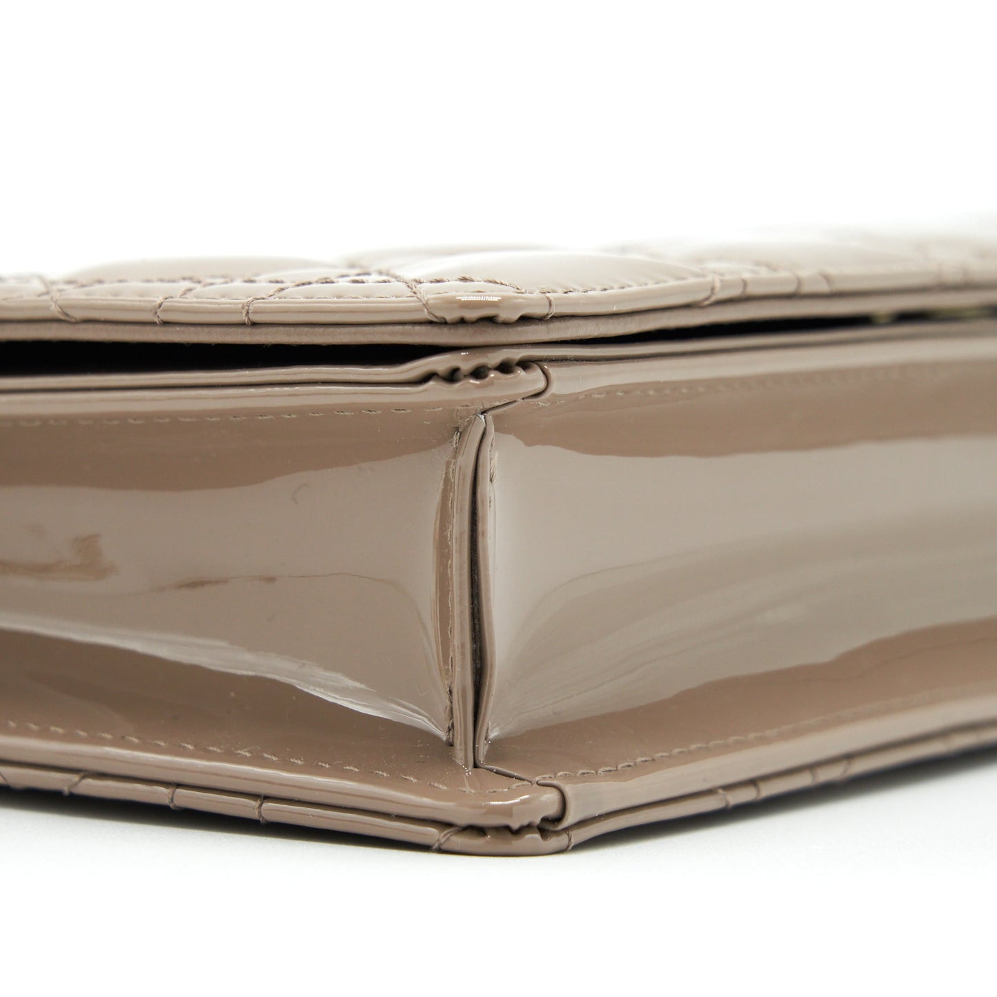 Dior Lady Dior Pouch Patent Calfskin Warm Taupe LGHW