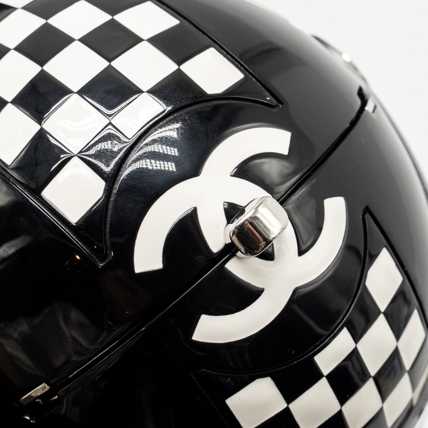 Chanel Monte Carlo Helmet Minaudiere Clutch Bag Plexi/Strass Black/White SHW (Microchip)
