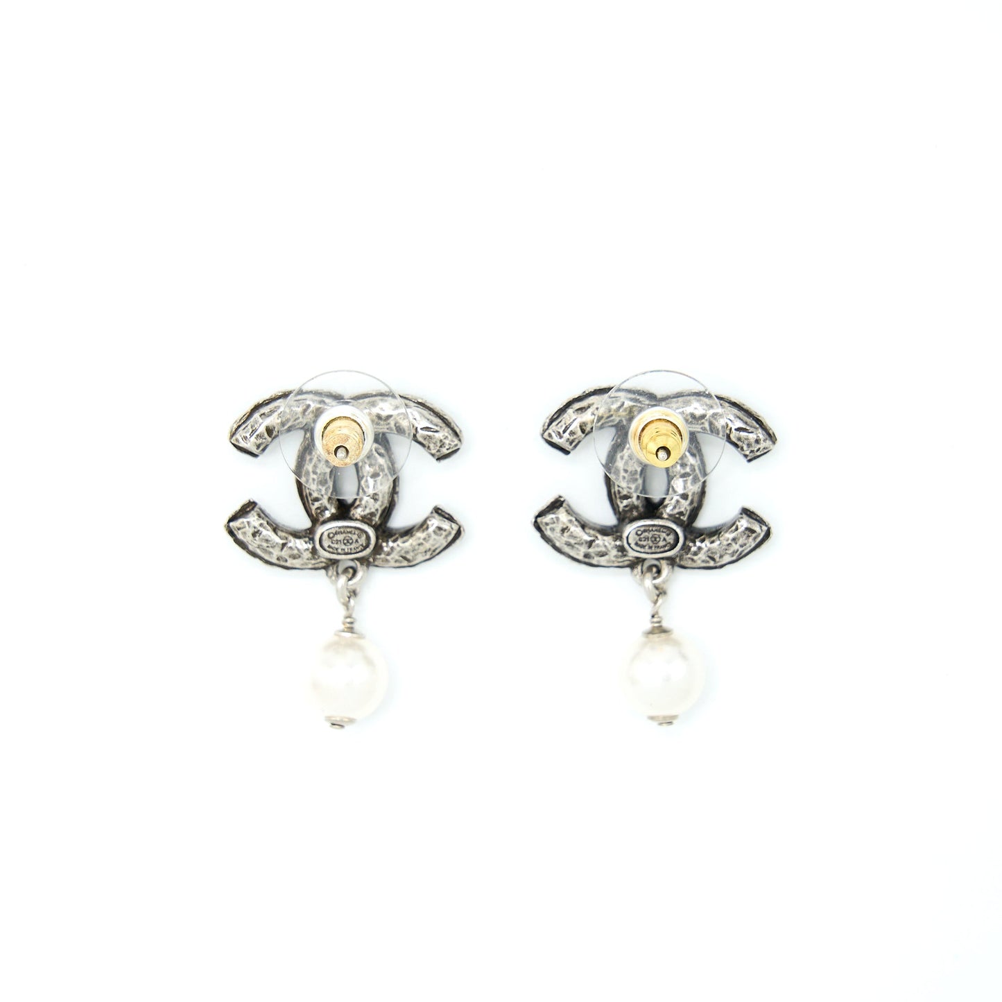 Chanel Crystal CC Earrings With Dropping Pearl SHW