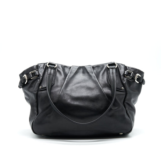 PRADA Prugna Soft Calfskin Leather Shopping Tote Bag Black