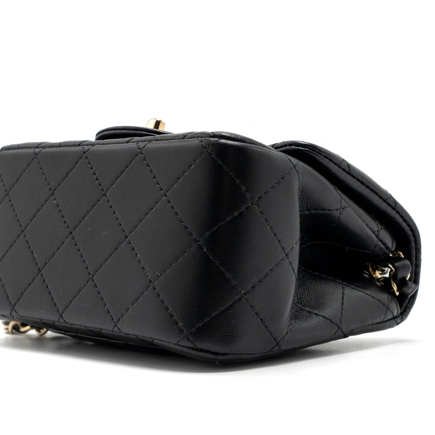 Chanel Classic Mini Square Flap Bag Lambskin Black LGHW (Microchip)