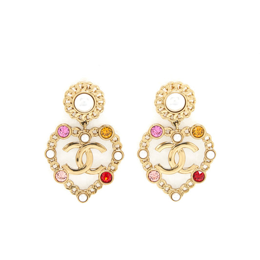 Chanel CC And Heart Giant Earrings Gold Tone