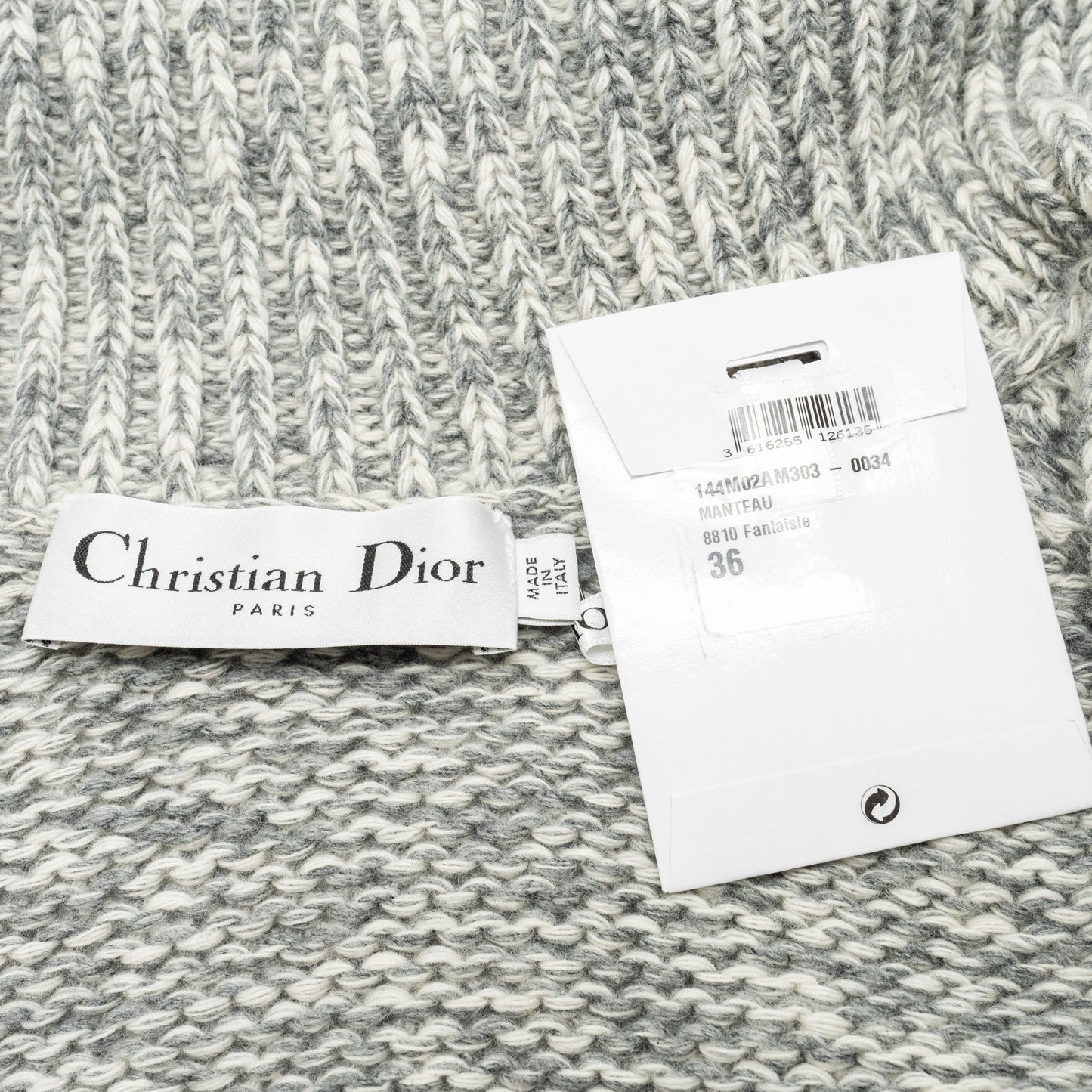 Dior Size 36 Long Cardigan Wool/Cashmere Grey/White