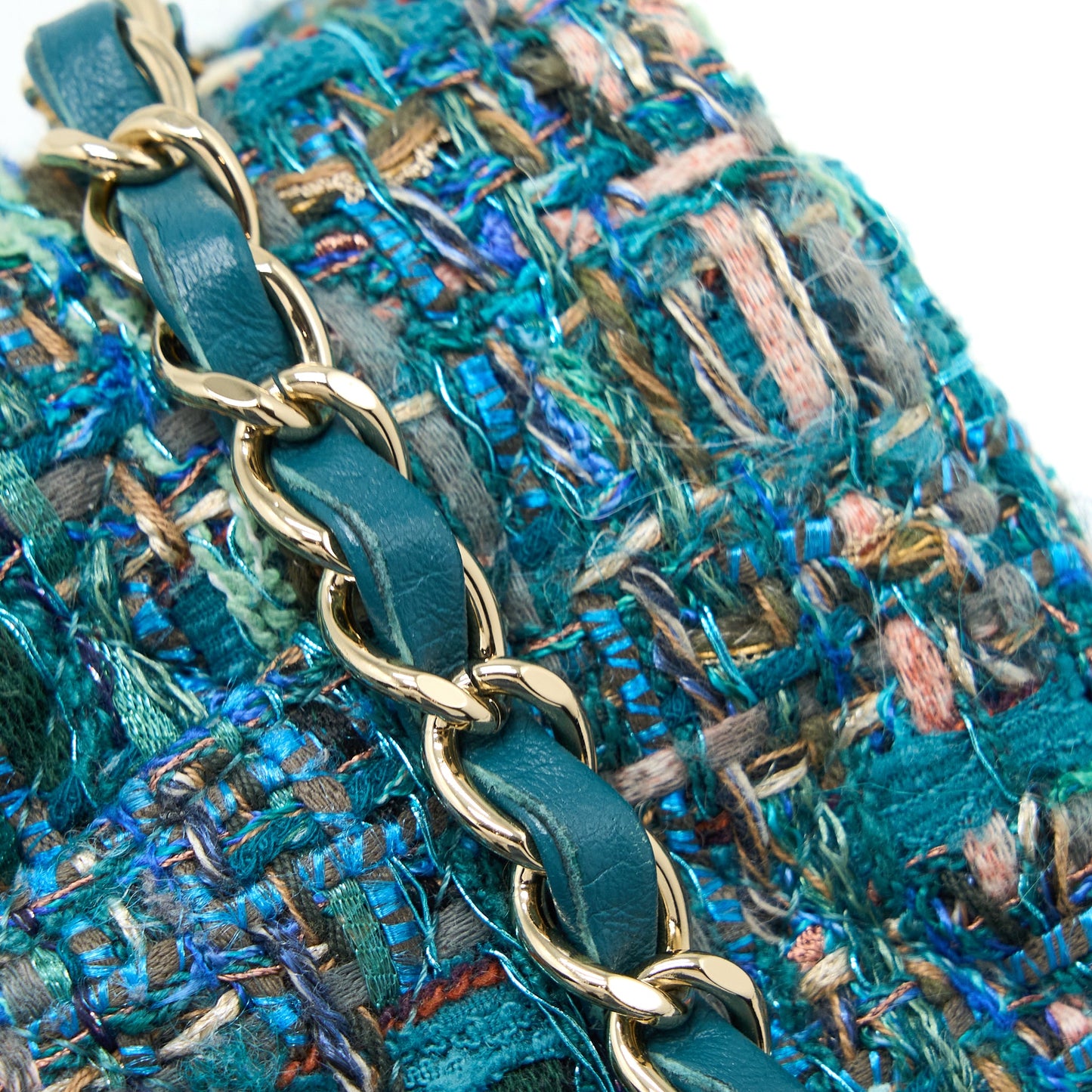 Chanel Mini Rectangular Flap Bag Tweed Multicolor Green LGHW