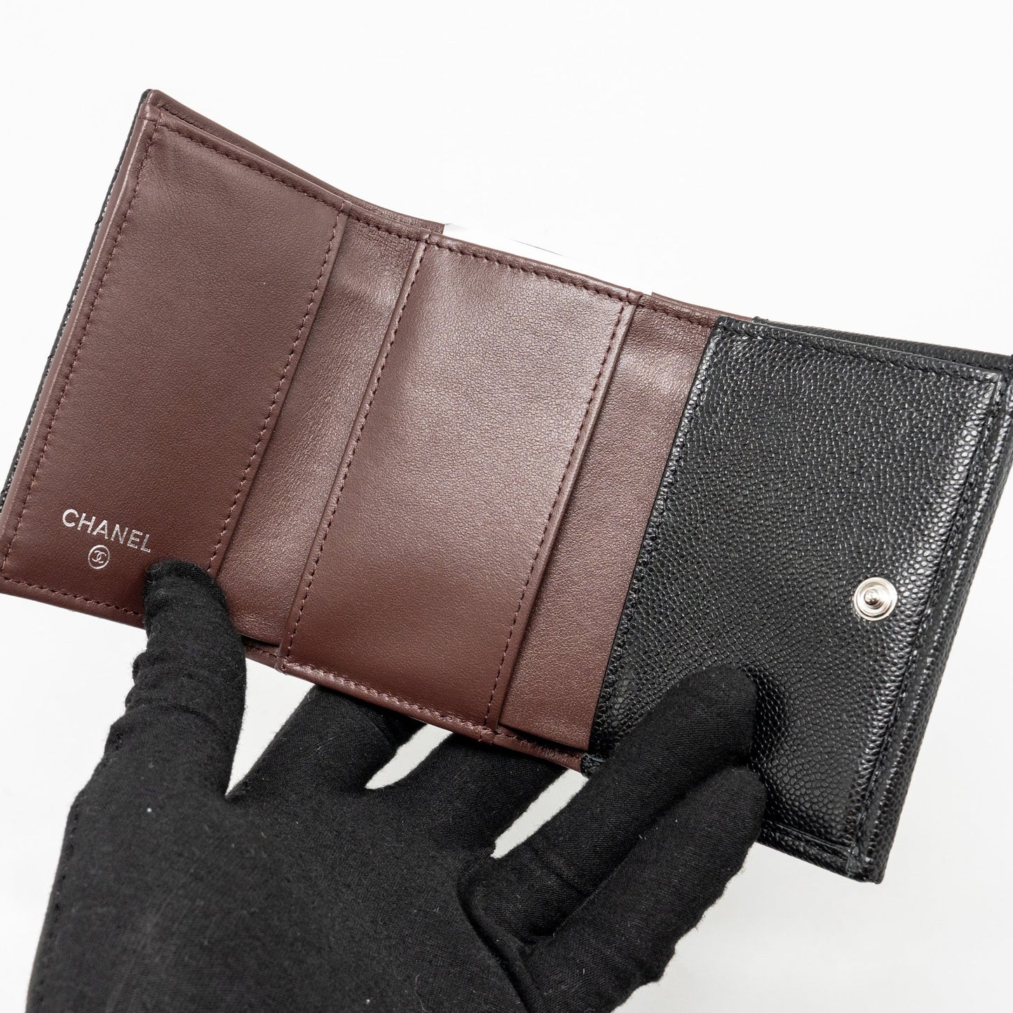 Chanel Small Compact Wallet Caviar Black SHW (microchip)
