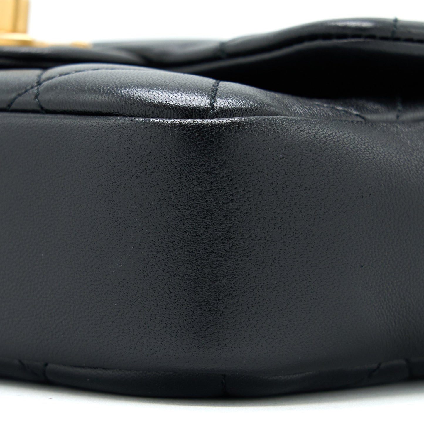 Chanel Circular Handle Quilted Flap Bag Lambskin Black Brushed GHW