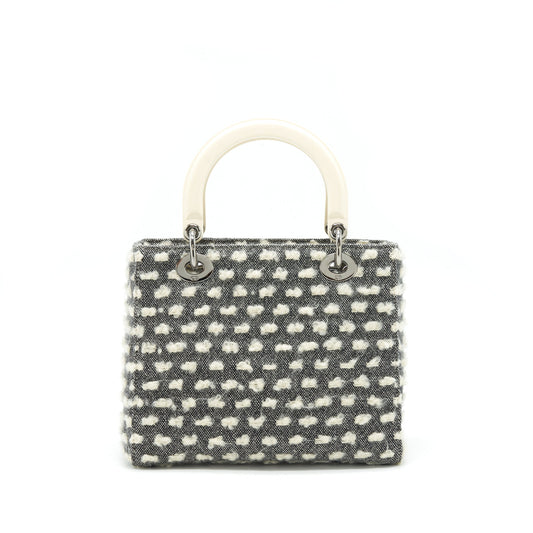 Dior Vintage Medium Lady Dior Cotton Design Grey/ White SHW