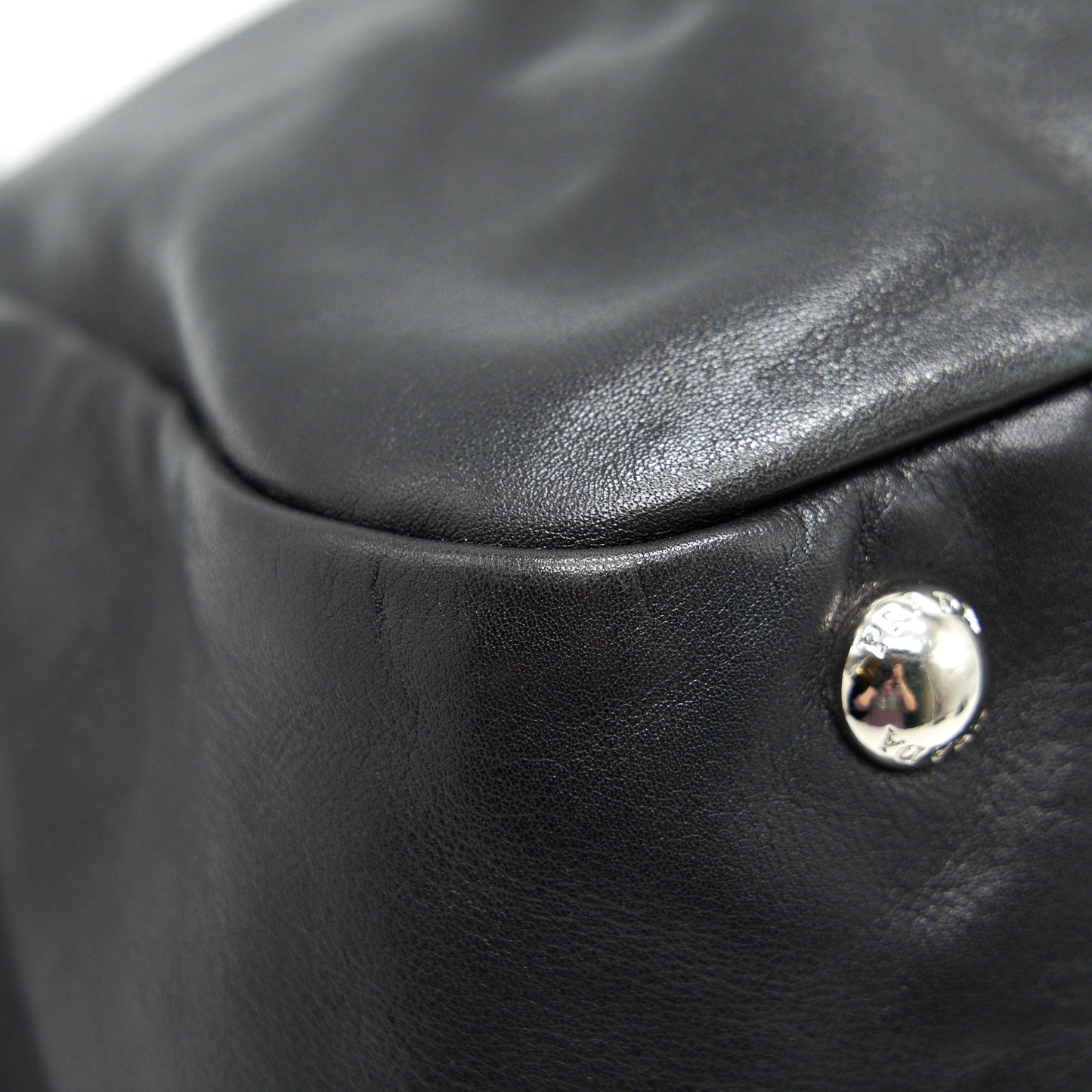 PRADA Prugna Soft Calfskin Leather Shopping Tote Bag Black