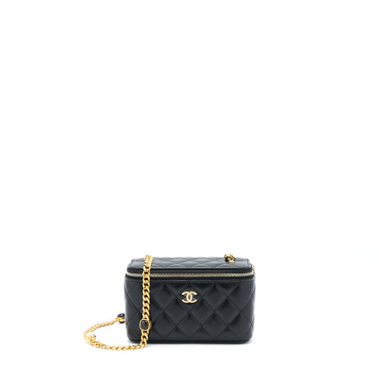Chanel Long Vanity With Detailed Chain Lambskin Black GHW
