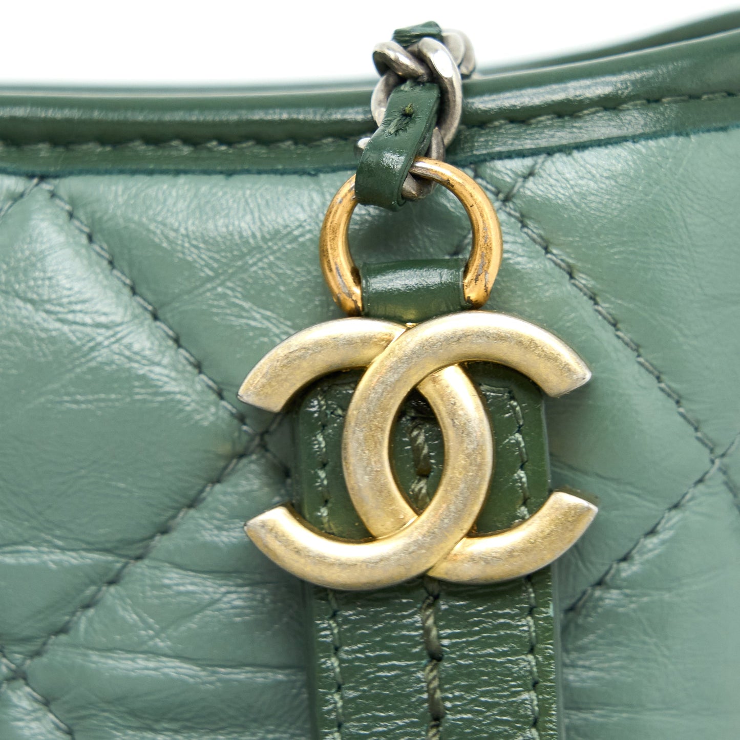Chanel Small Gabrielle Hobo Bag Aged Calfskin Green Multicolour with Multicolour Hardware