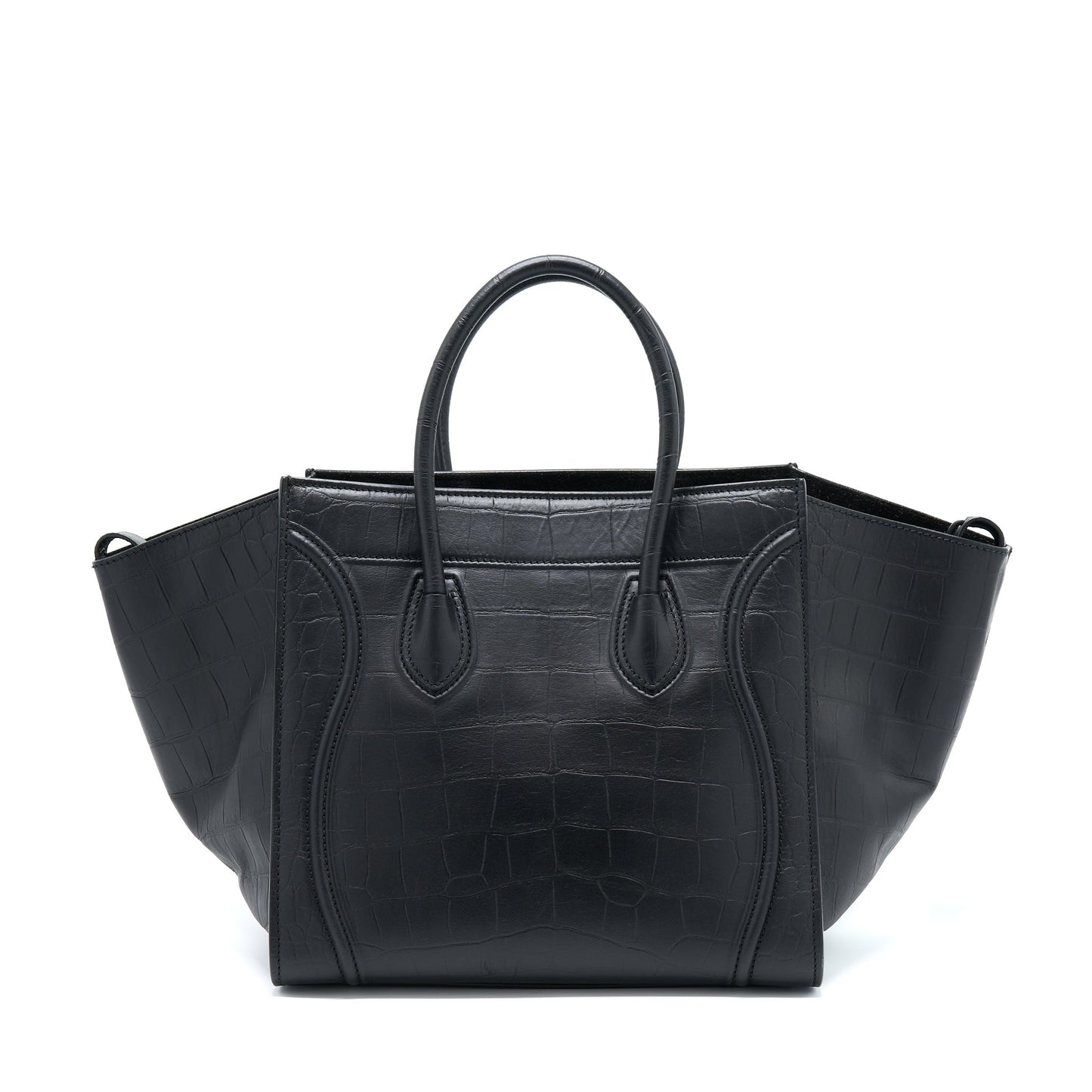 Celine Large Phantom Luggage Bag Croc-Embossed Calfskin Black