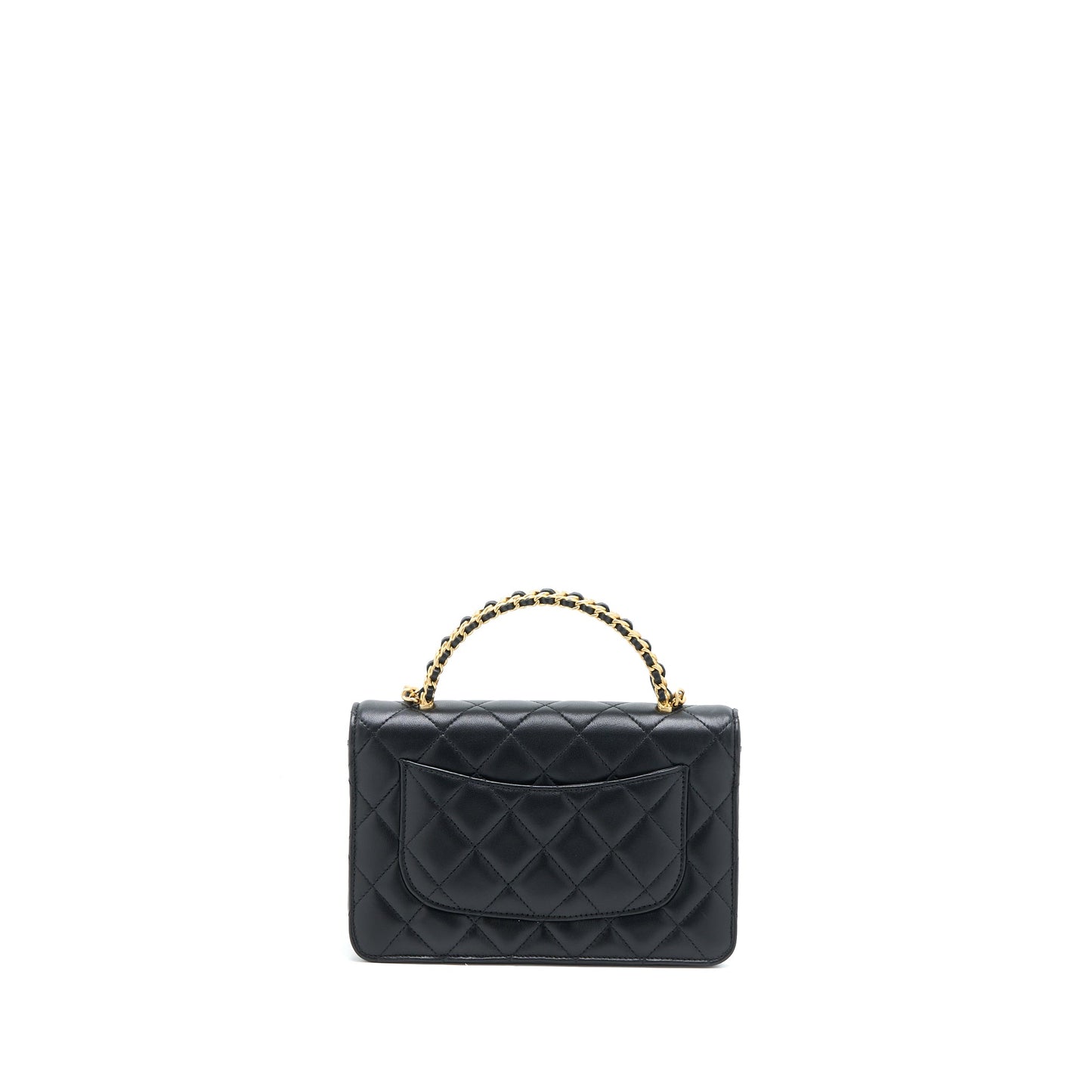 Chanel Detailed Top Handle Wallet on Chain Lambskin Black GHW (Microchip)