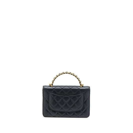 Chanel Detailed Top Handle Wallet on Chain Lambskin Black GHW (Microchip)