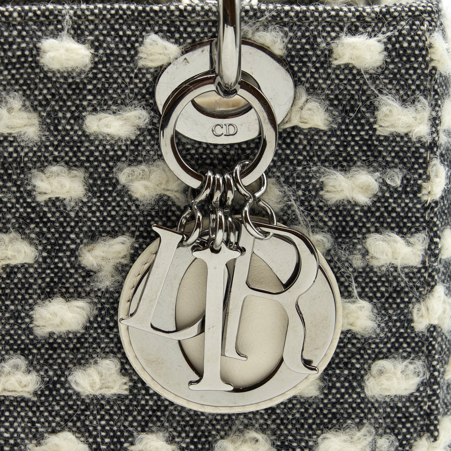 Dior Vintage Medium Lady Dior Cotton Design Grey/ White SHW