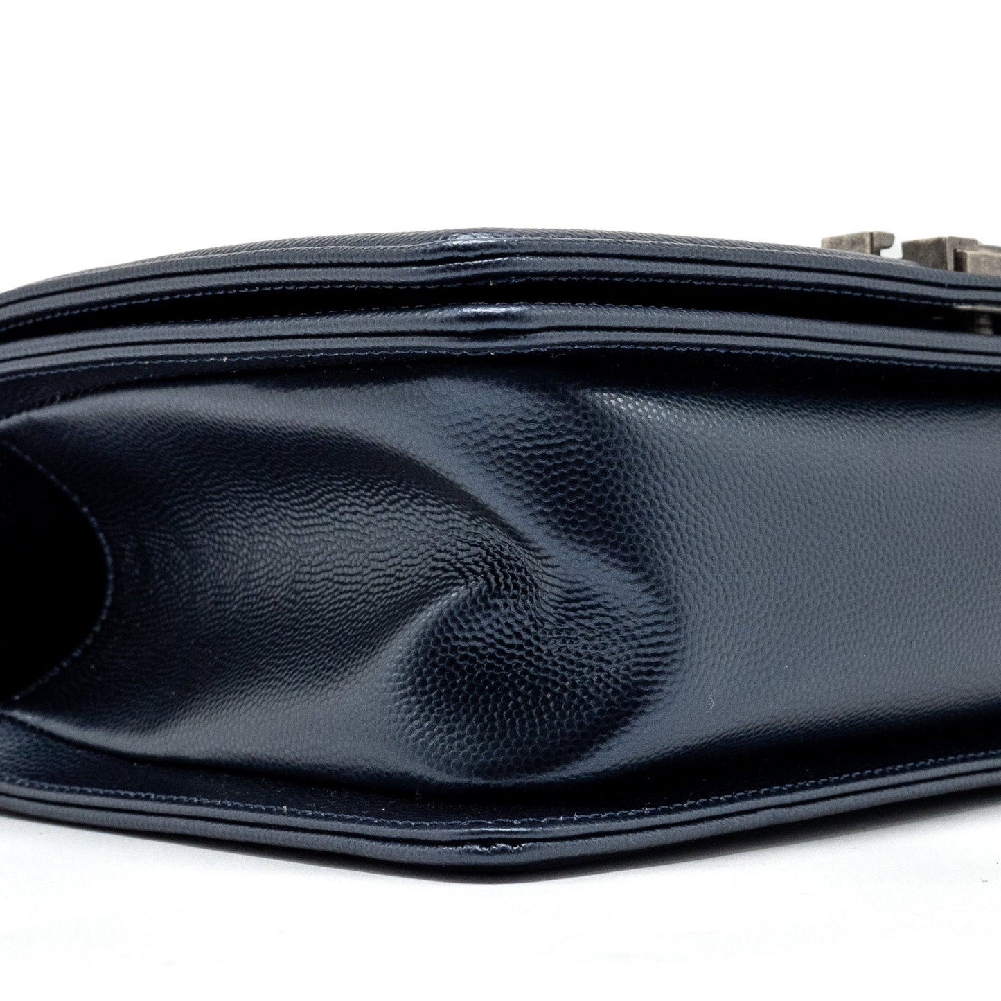 Chanel medium boy bag caviar metallic blue ruthenium hardware