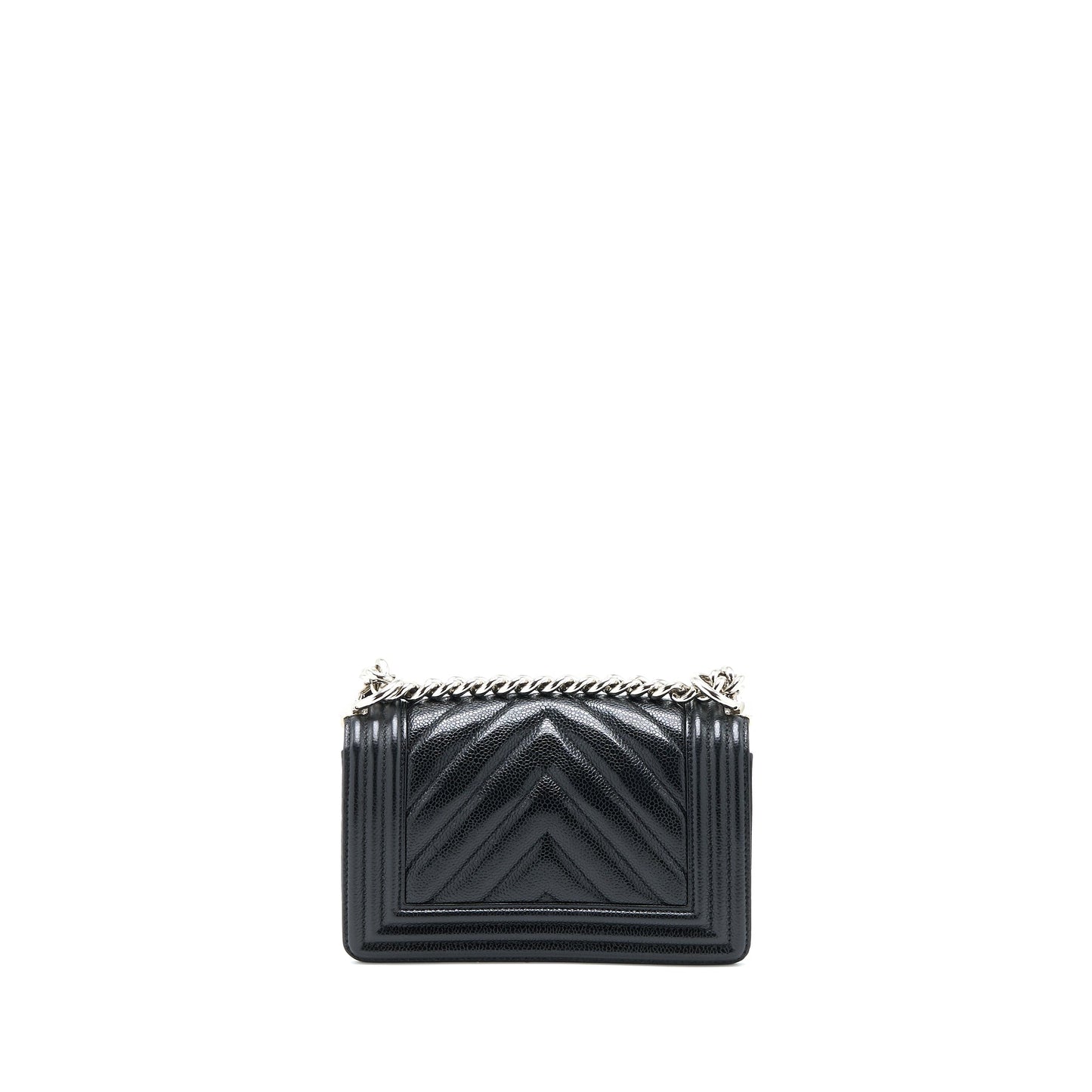 Chanel Small Chevron Boy Bag Shiny Grained Calfskin Black SHW