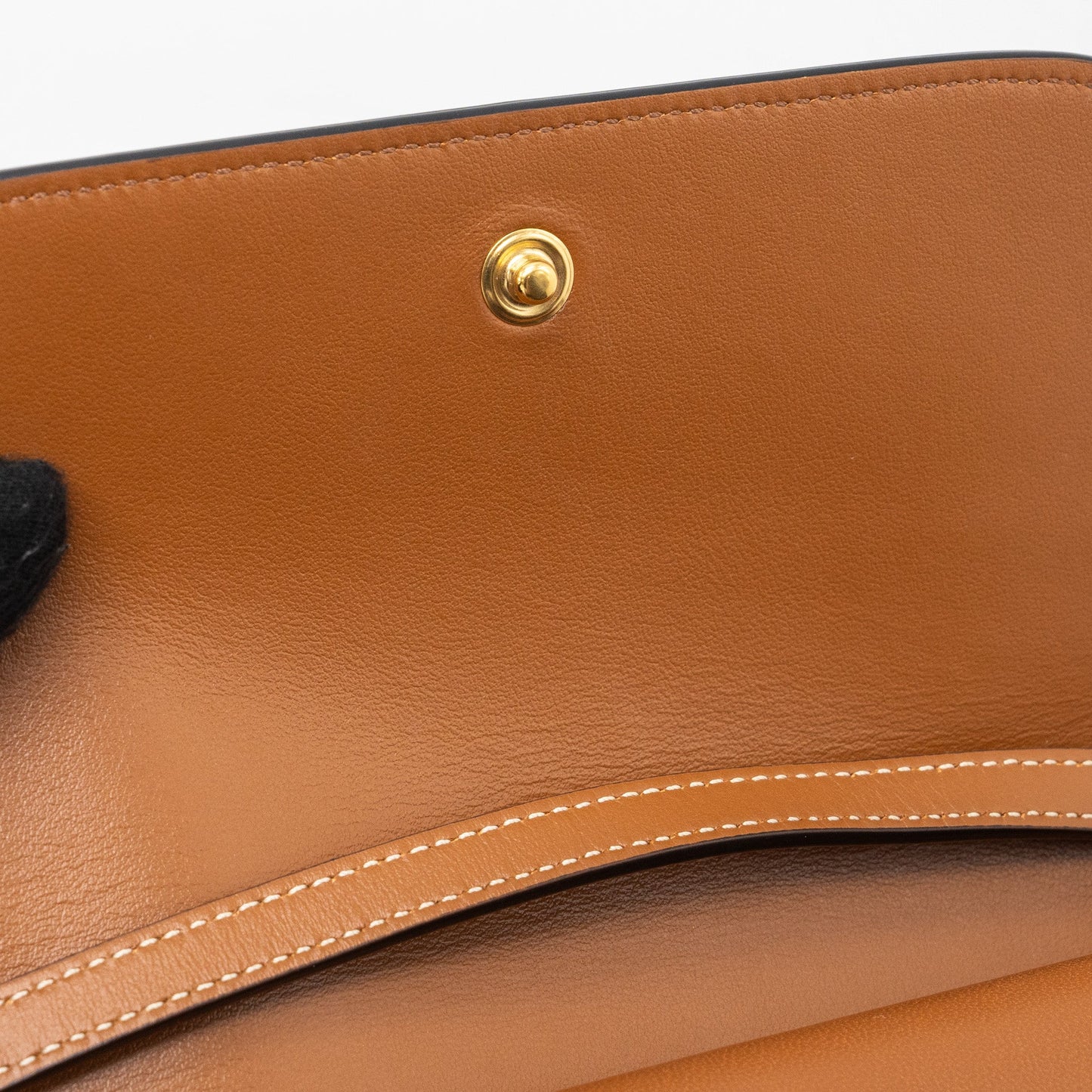 Celine wallet on strap triomphe canvas / smooth lambskin tan with GHW