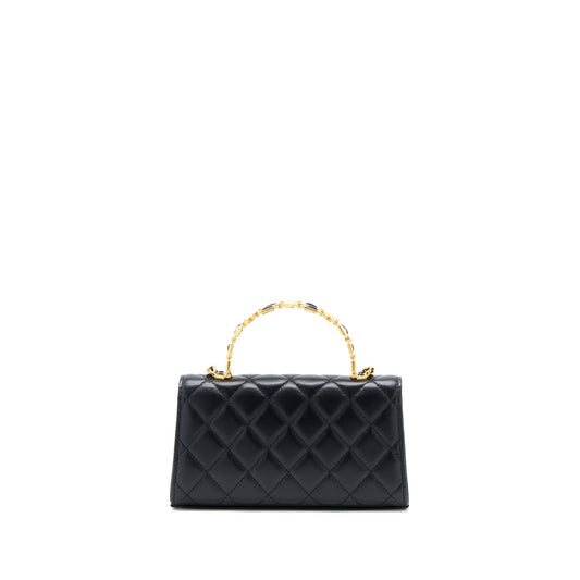 Chanel 22B Flap Bag Enamel/CC Logo Top Handle Lambskin Black Brushed GHW