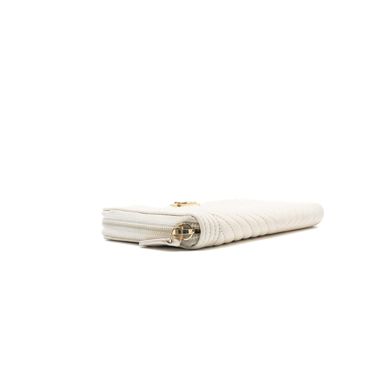 Chanel Boy Zipper Long Wallet Caviar White LGHW