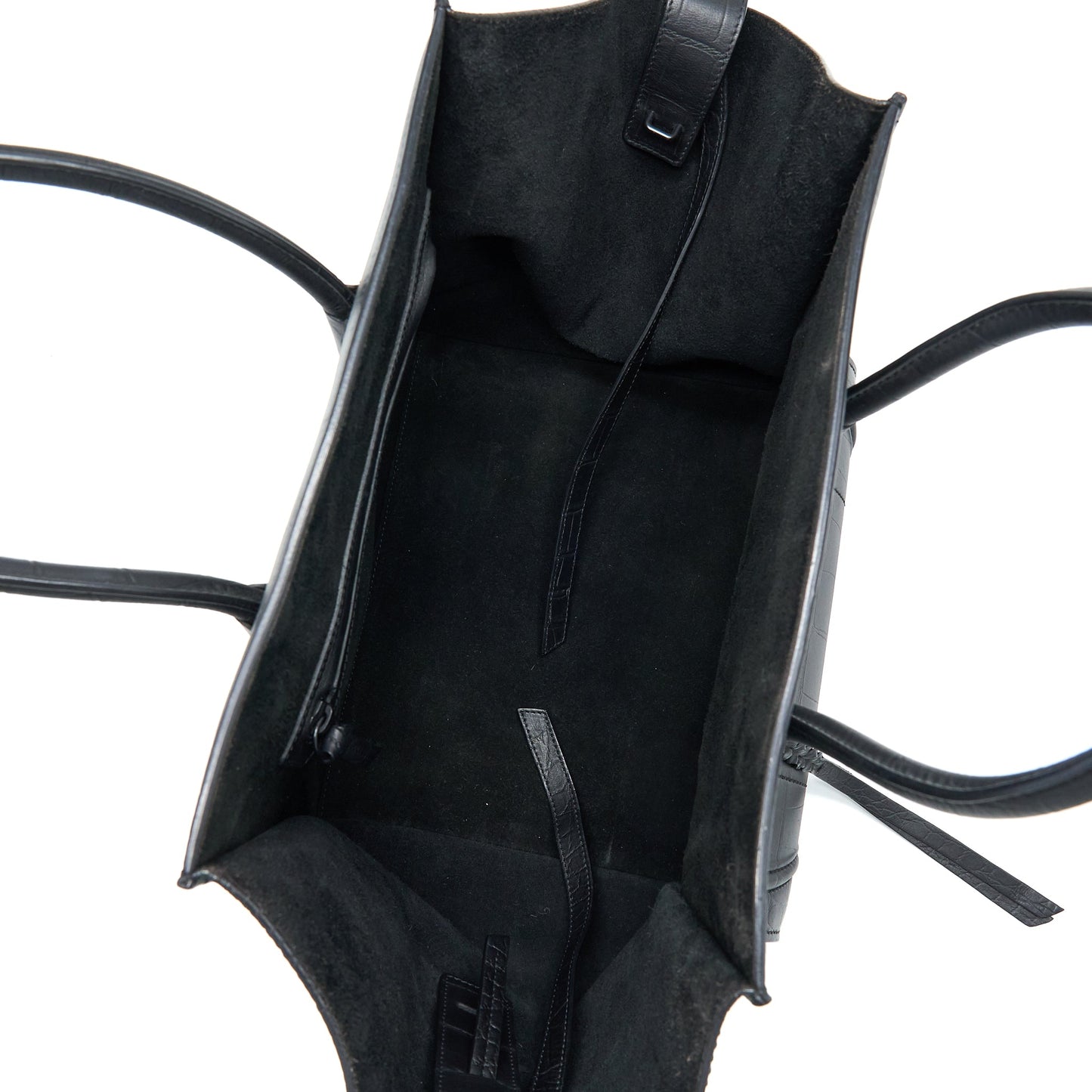 Celine Large Phantom Luggage Bag Croc-Embossed Calfskin Black