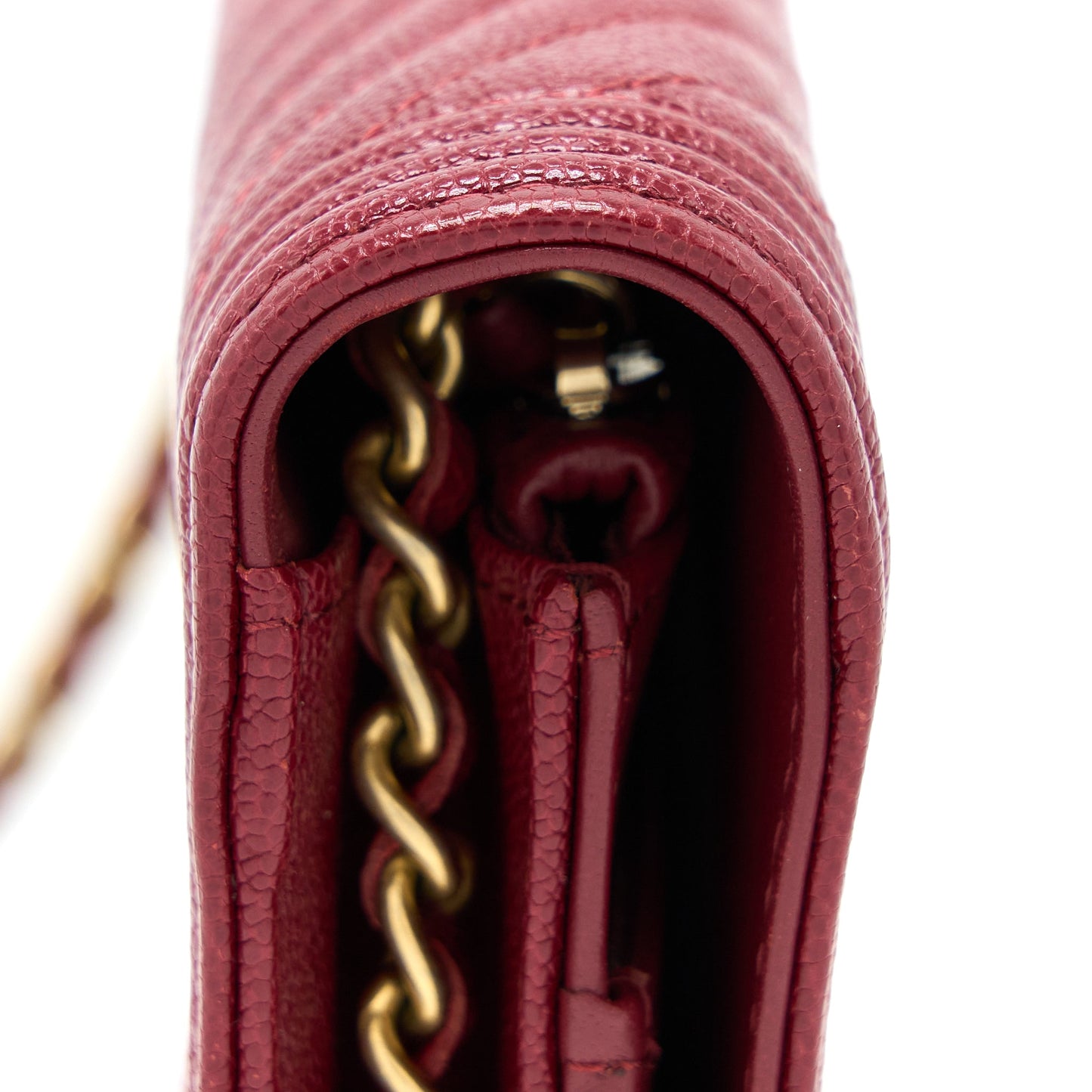 Chanel Boy Wallet On Chain Chevron Caviar Red Brushed GHW