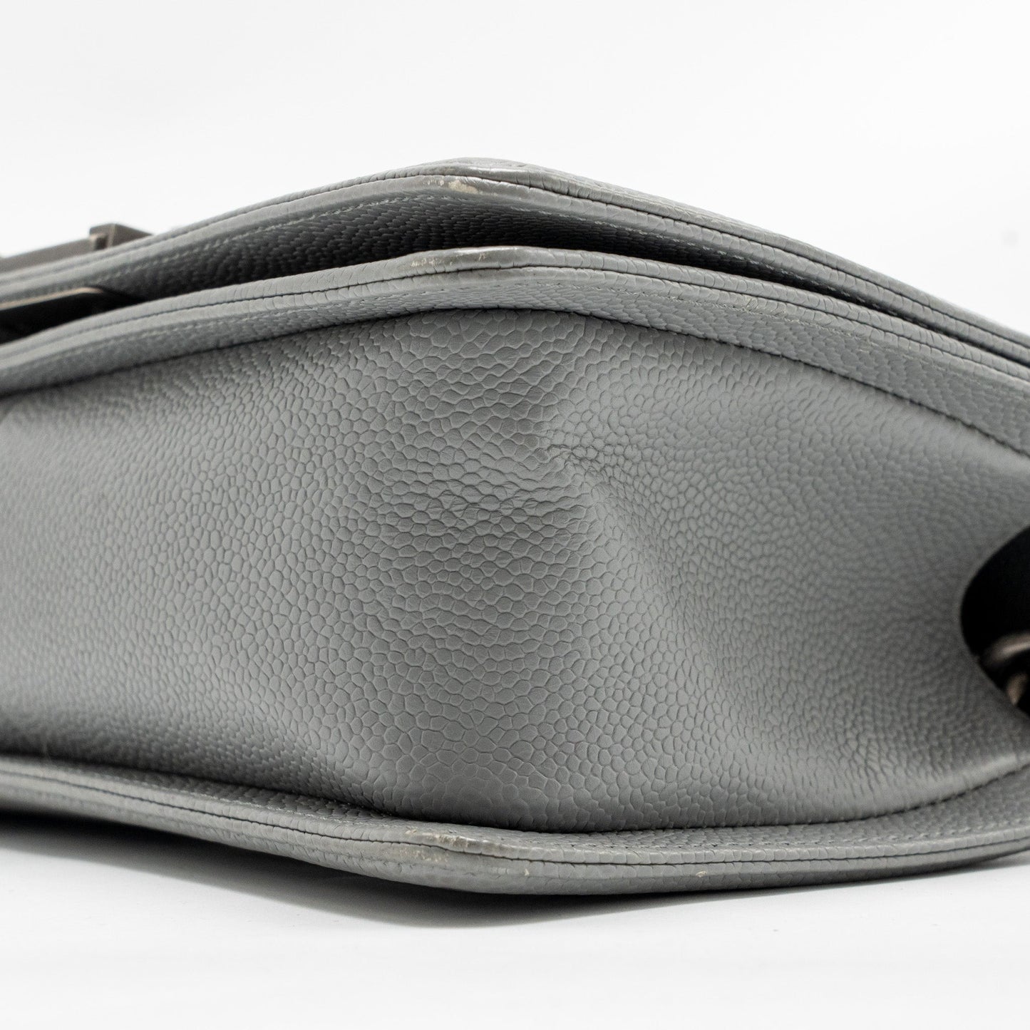 Chanel Medium Boy Bag Chevron Caviar Grey Ruthenium Silver Hardware