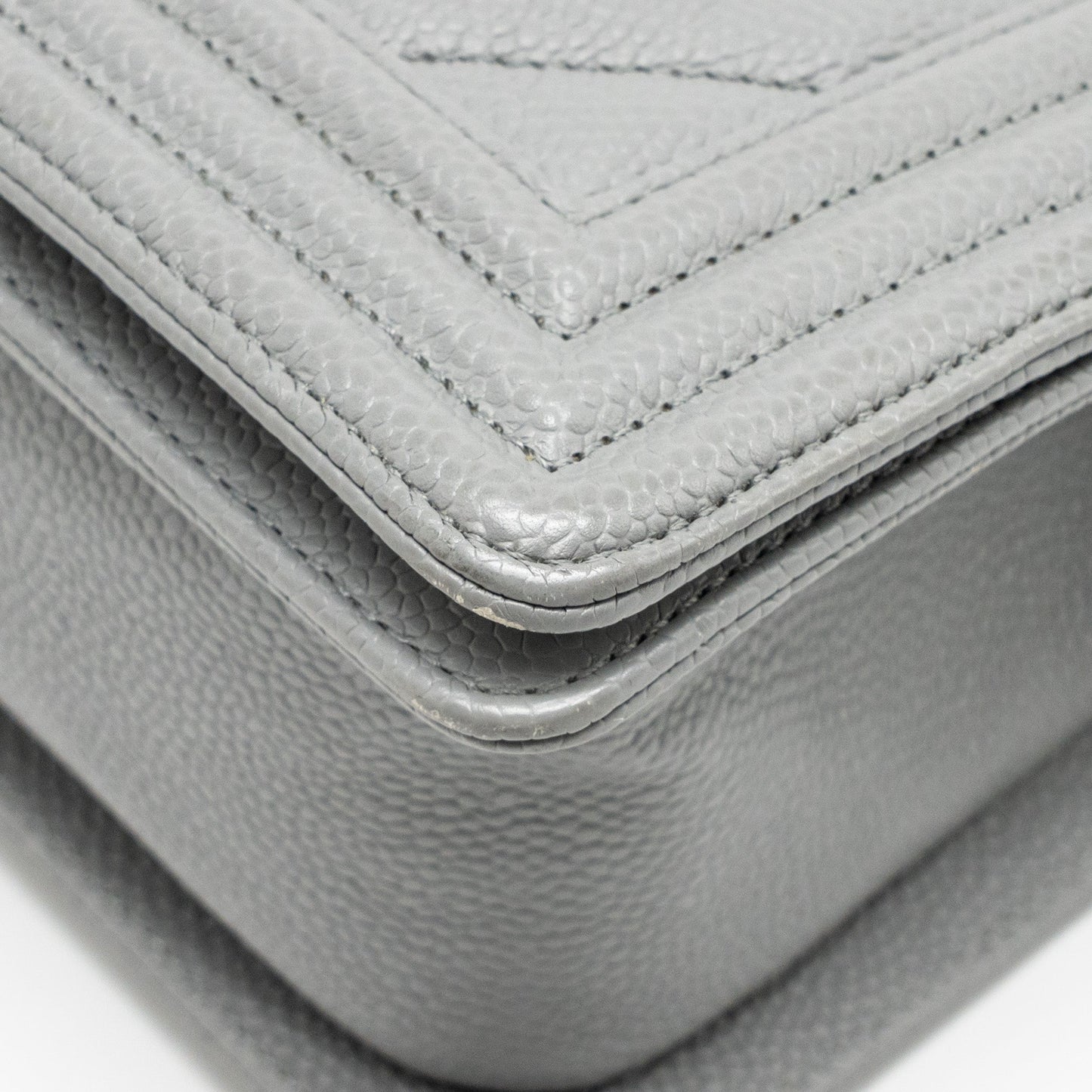 Chanel Medium Boy Bag Chevron Caviar Grey Ruthenium Silver Hardware