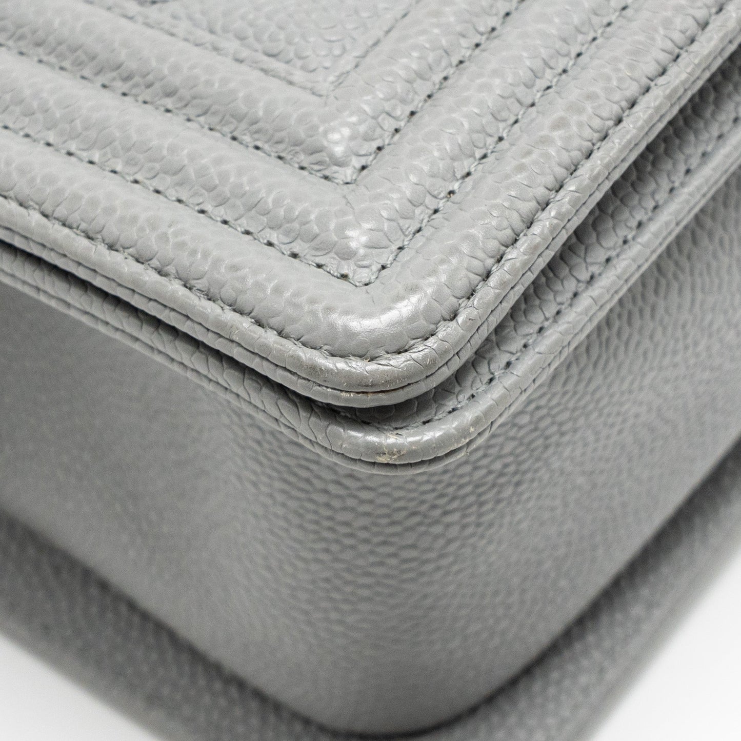 Chanel Medium Boy Bag Chevron Caviar Grey Ruthenium Silver Hardware