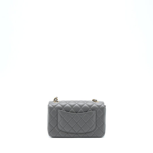 Chanel 22A Mini Rectangular Flap Bag Lambskin Grey LGHW (Microchip)