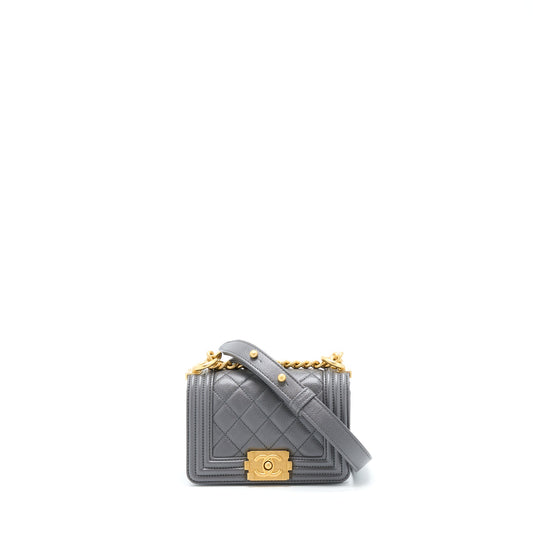 Chanel Mini Boy Bag Caviar Grey Brushed GHW (Microchip)
