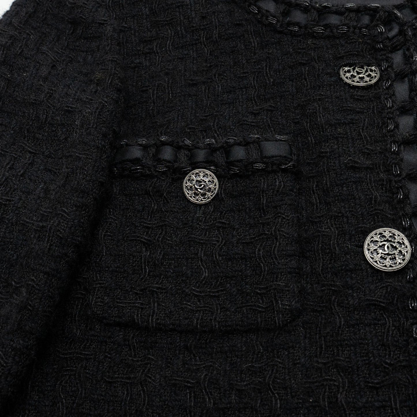 Chanel Size 38 La Petite Veste Noire Wool Jacket Black