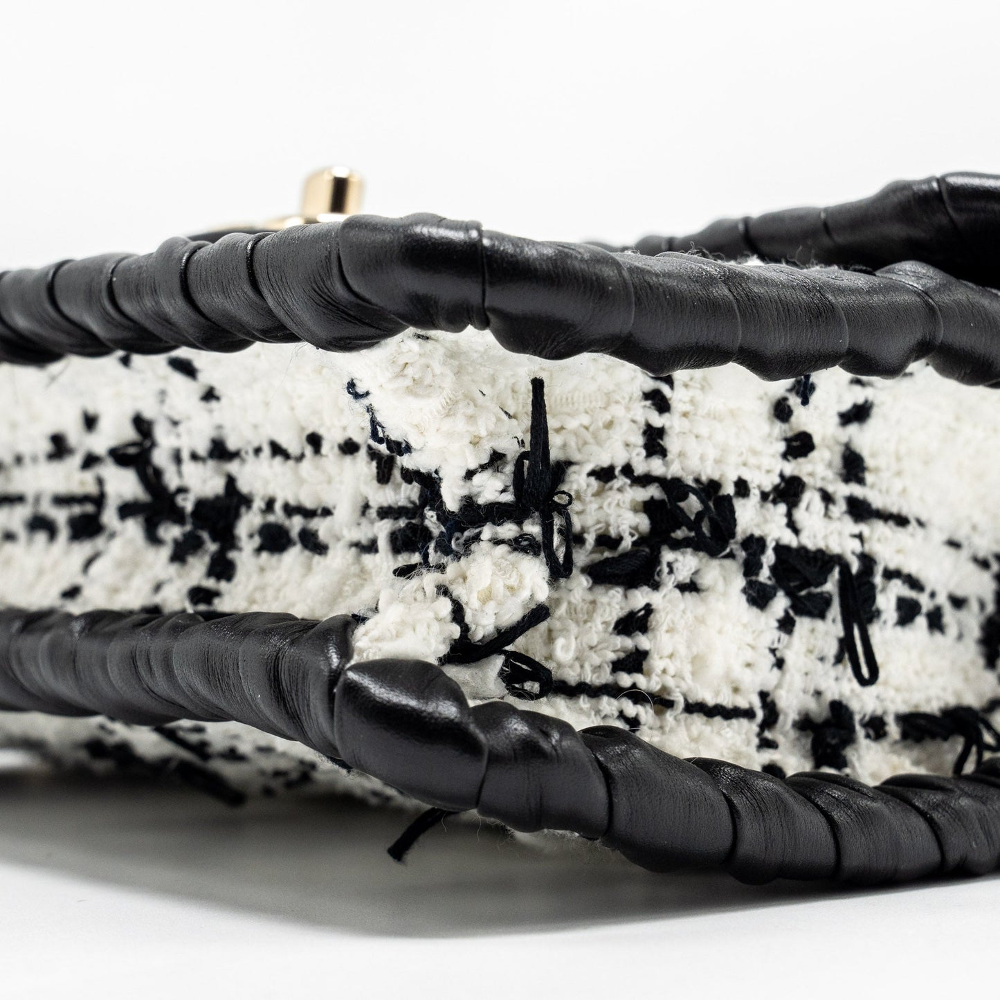 CHANEL Seasonal Mini Square Flap Bag Tweed White/Black LGHW (Microchip)