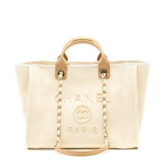Chanel Deauville Pearl Tote Canvas GHW