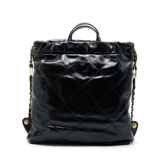 Chanel 22 Backpack Shiny Calfskin Black Brushed GHW (Microchip)