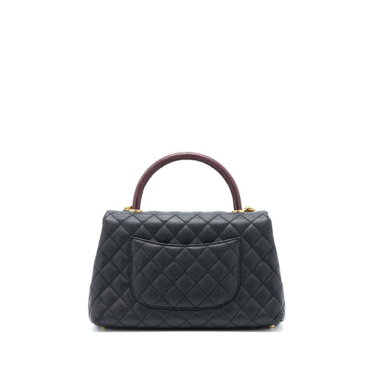 Chanel Medium Coco Handle Caviar with Lizard Handle Black Brushed GHW