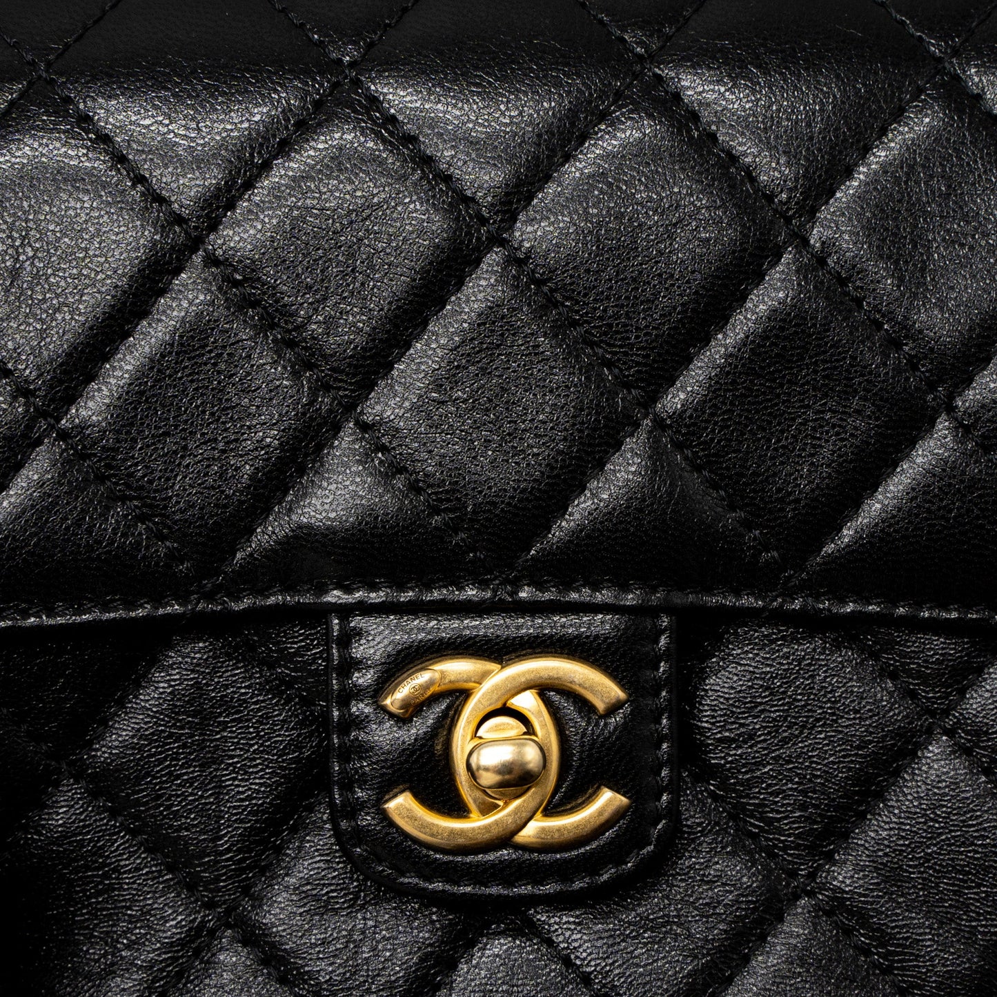 Chanel 22K Retro New Classic Square Mini Flap Bag Goatskin Black Brushed GHW (Microchip)