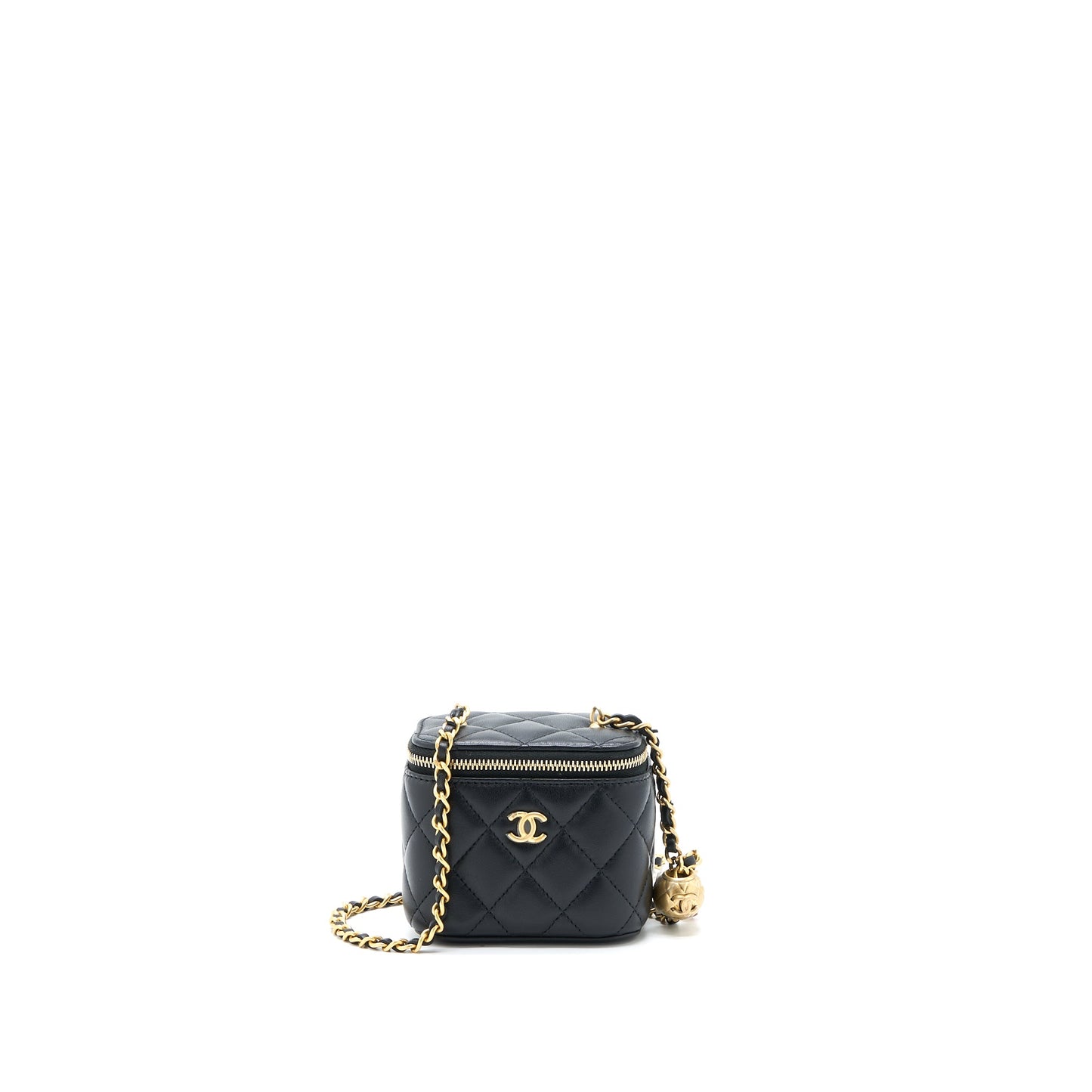 Chanel Pearl Crush Mini Vanity with Chain Lambskin Black GHW (Microchip)