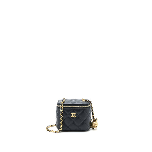 Chanel Pearl Crush Mini Vanity with Chain Lambskin Black GHW (Microchip)